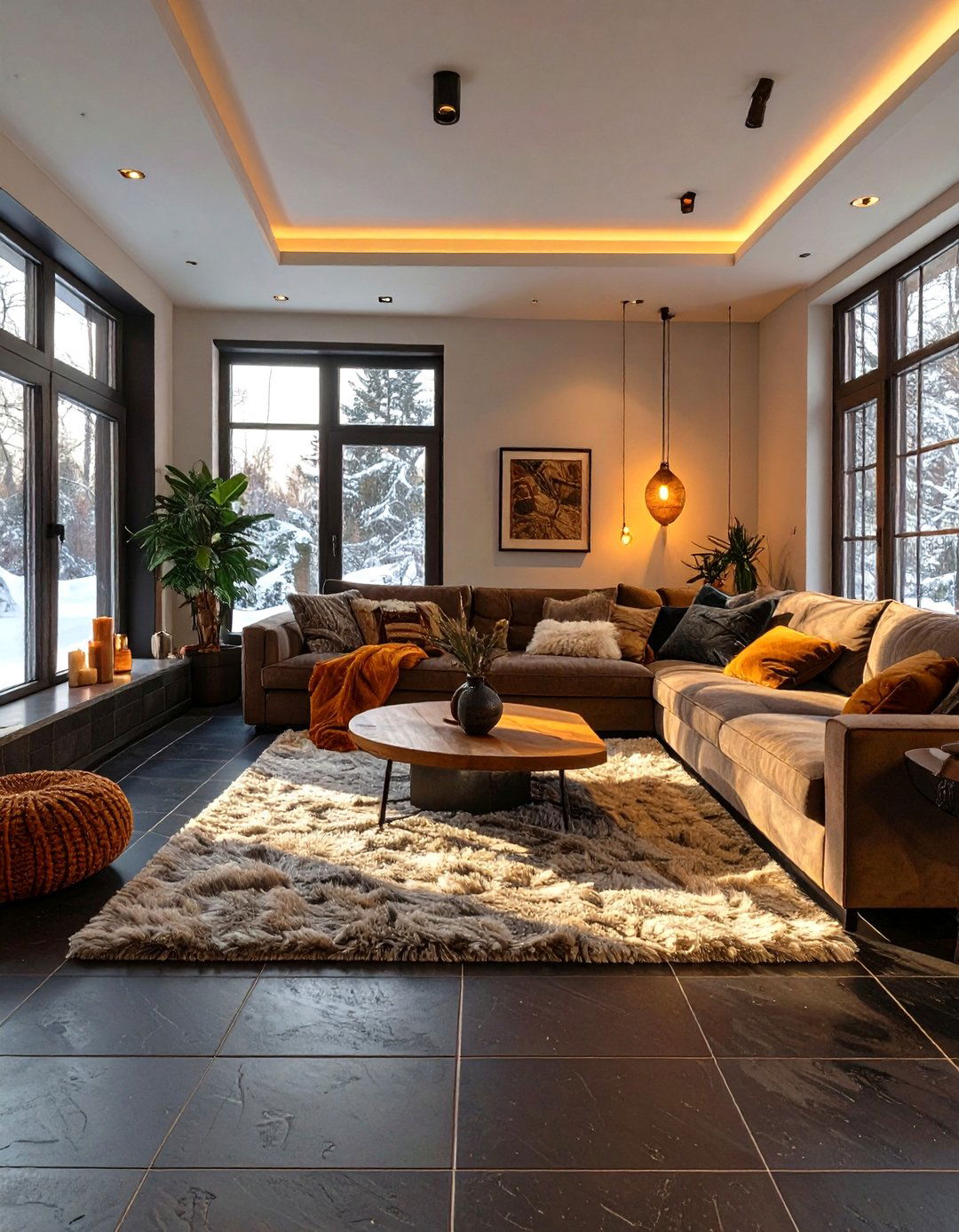 Sunken Living Room with Heated Flooring - 30 sunken living room ideas