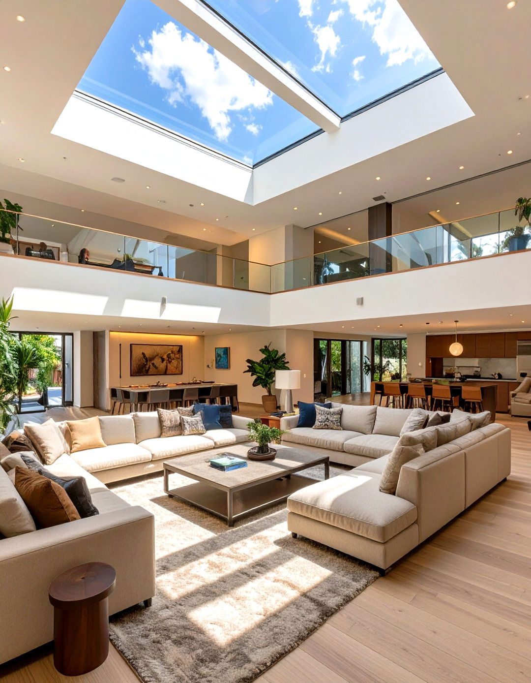Sunken Living Room with Skylights Above - 30 sunken living room ideas