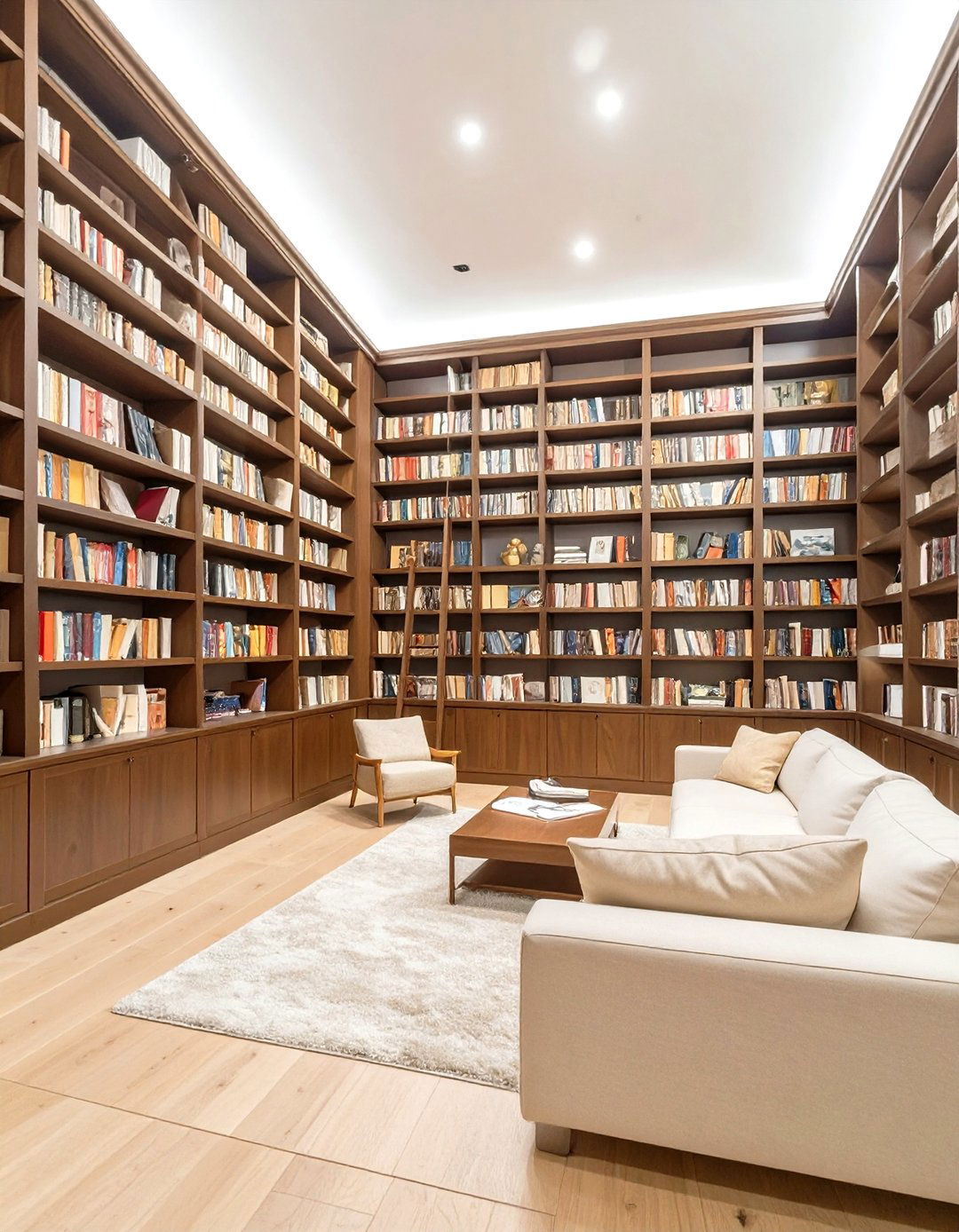 Sunken Living Room with Surrounding Bookshelves - 30 sunken living room ideas