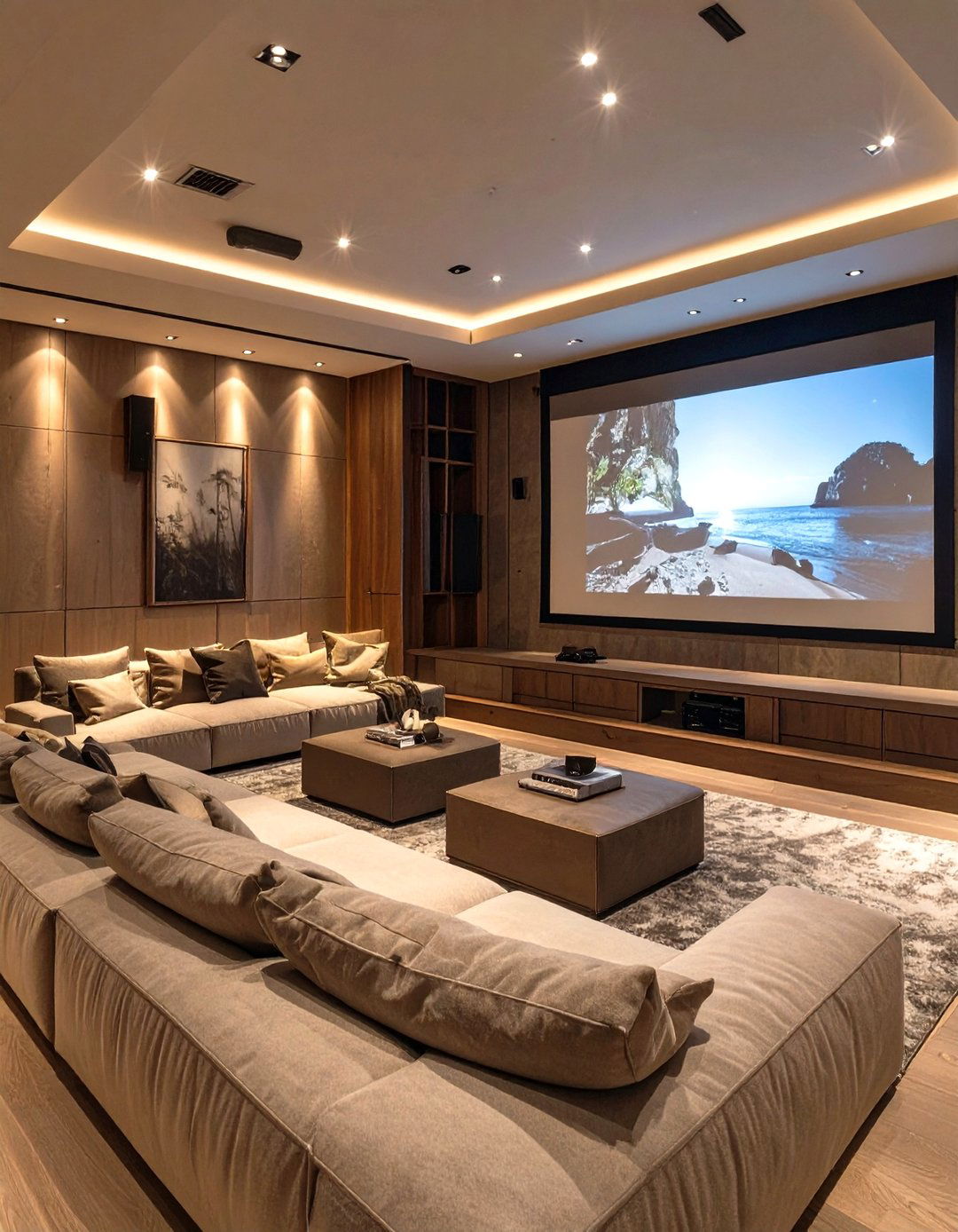Sunken Living Room with a Built In Media Center - 30 sunken living room ideas