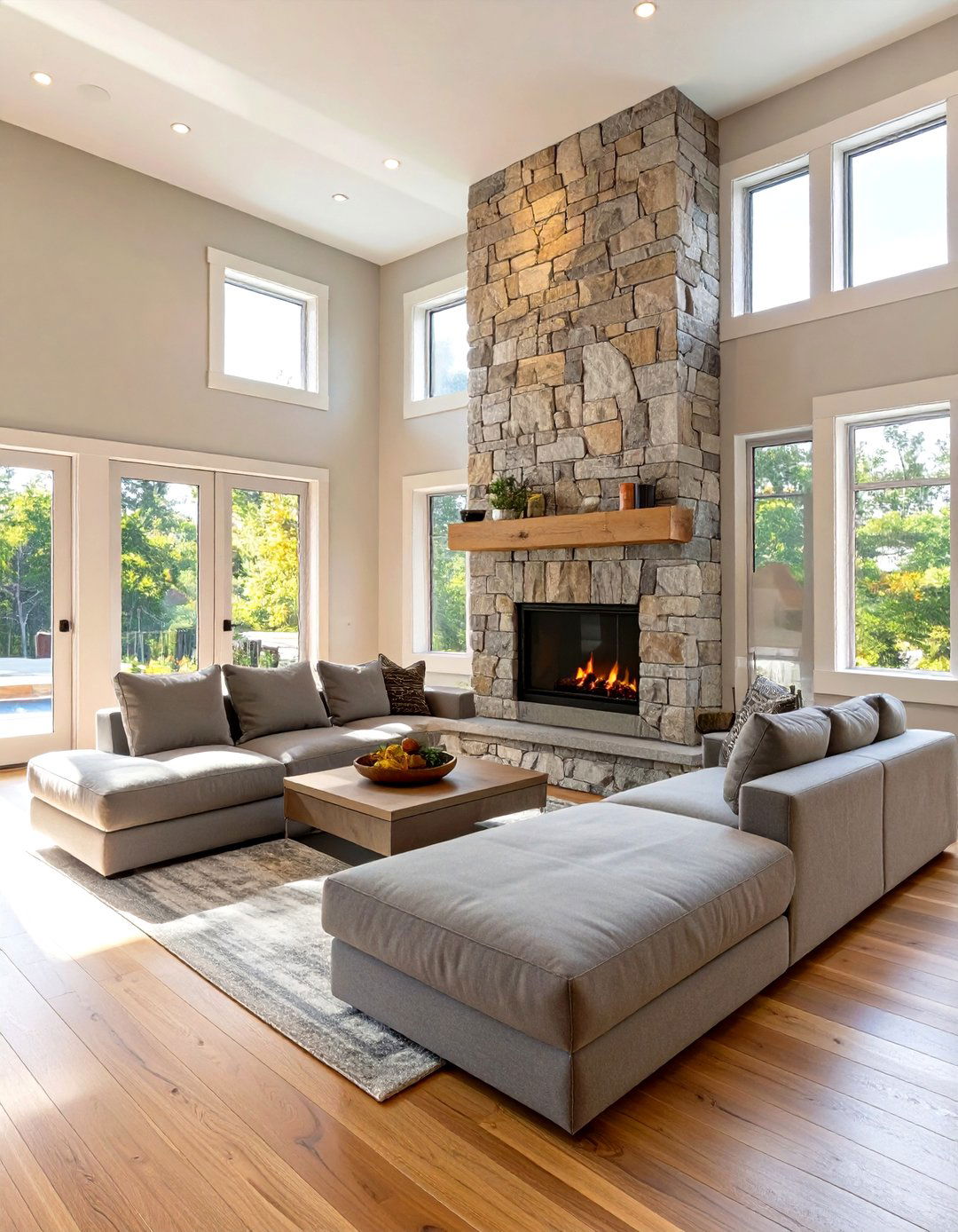 Sunken Living Room with a Central Fireplace - 30 sunken living room ideas