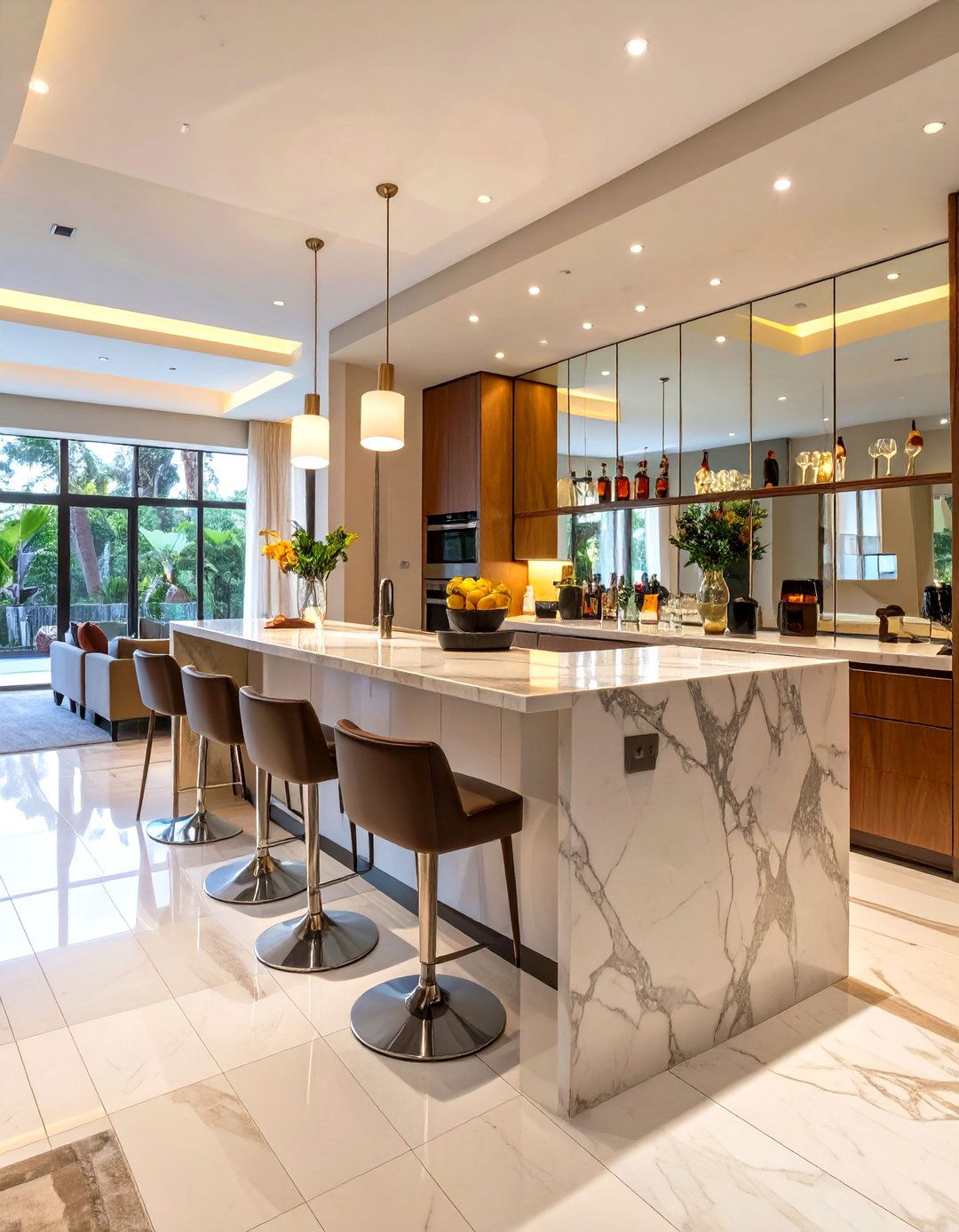 Sunken Living Room with a Wet Bar Nook - 30 sunken living room ideas