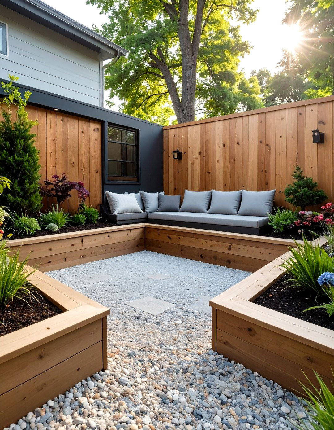 Sunken Patio Backyard Room - 30 cheap no grass backyard ideas