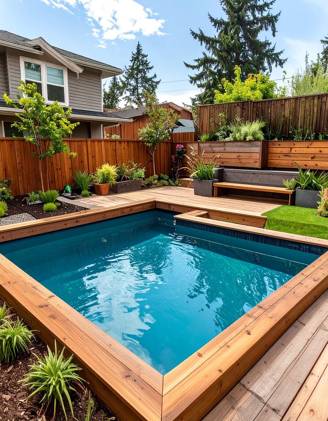 Sunken Stock Tank Pool with a Deck Surround - 30 backyard stock tank pool ideas