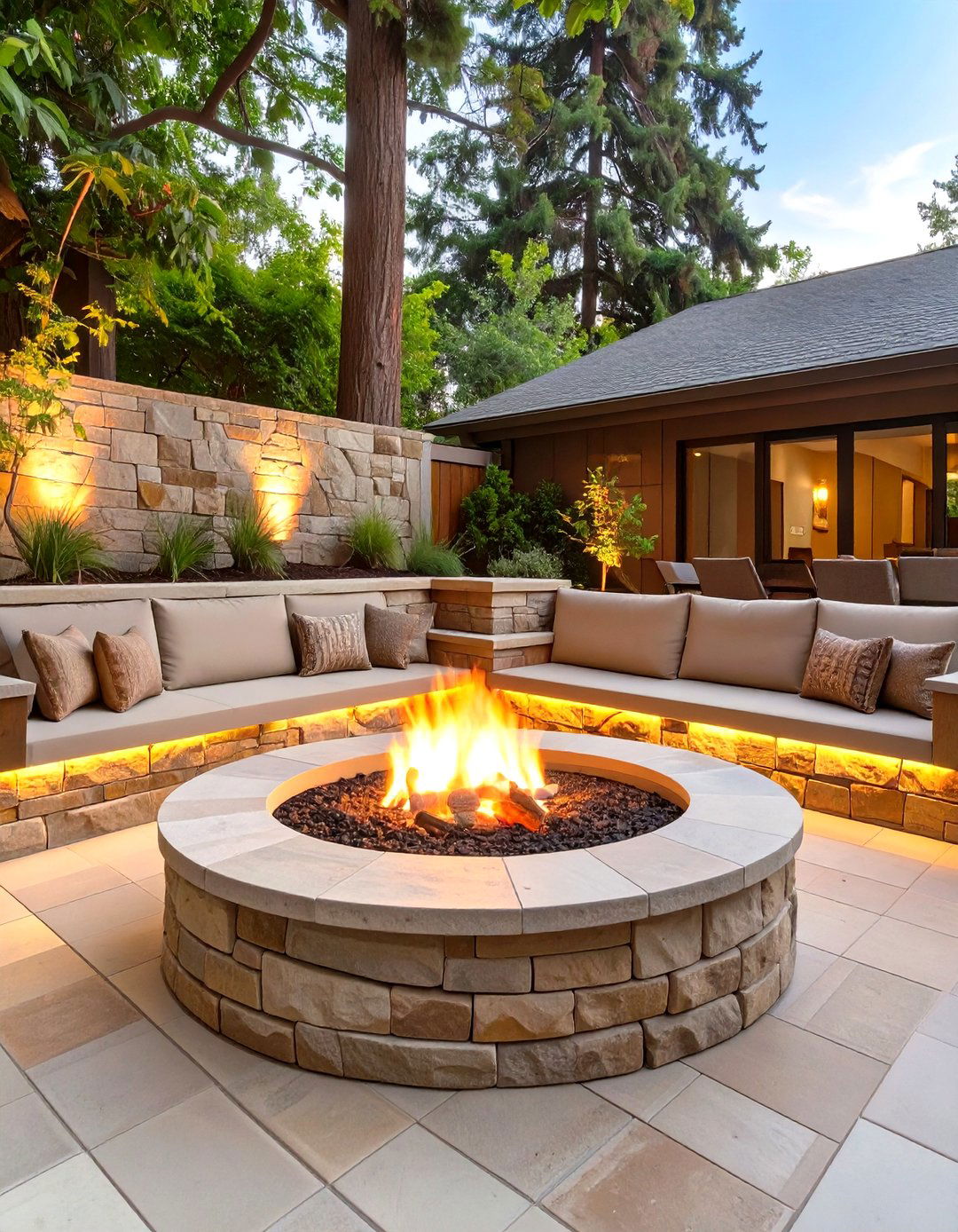 Sunken Stone Fire Pit Patio - 30 country backyard rustic fire pit ideas