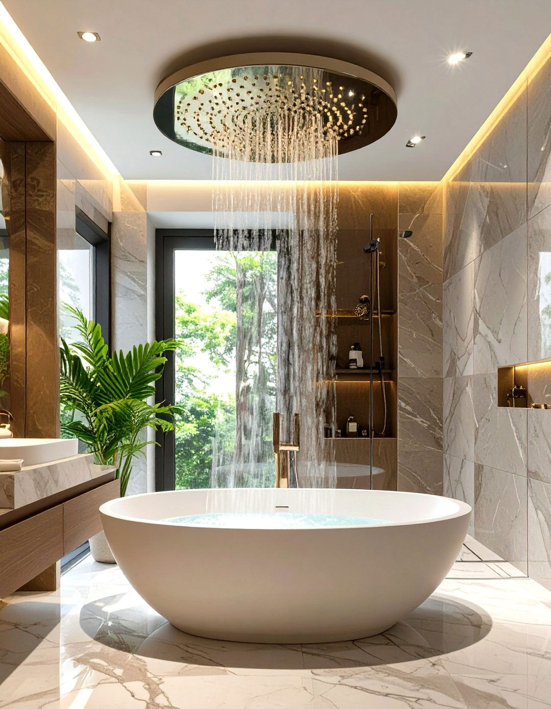 Sunken Tub with an Overhead Shower - 30 shower tub designs