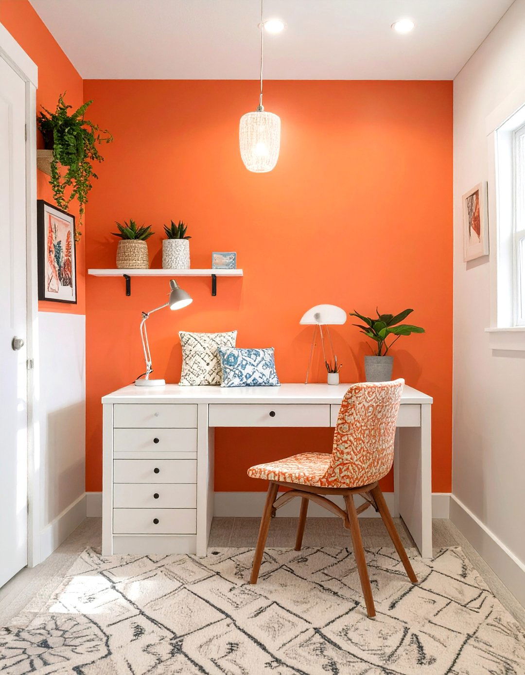 Sunny Coral and White Basement Nook - 30 basement color ideas
