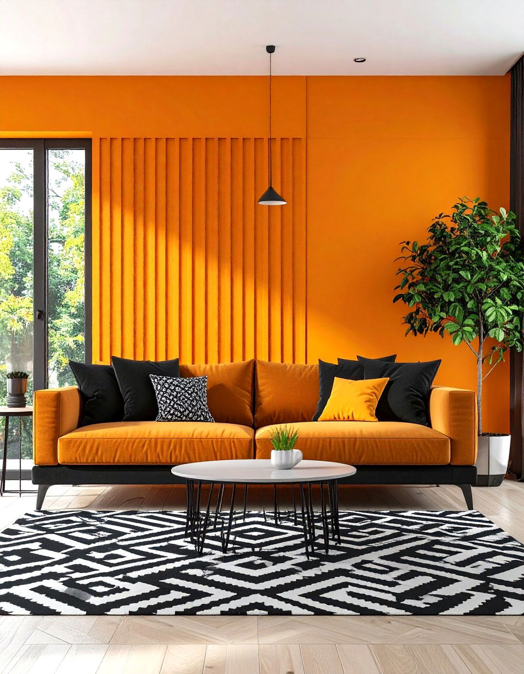 Sunny Orange Accent Wall For An Energetic Living Room - 30 living room paint ideas with accent wall