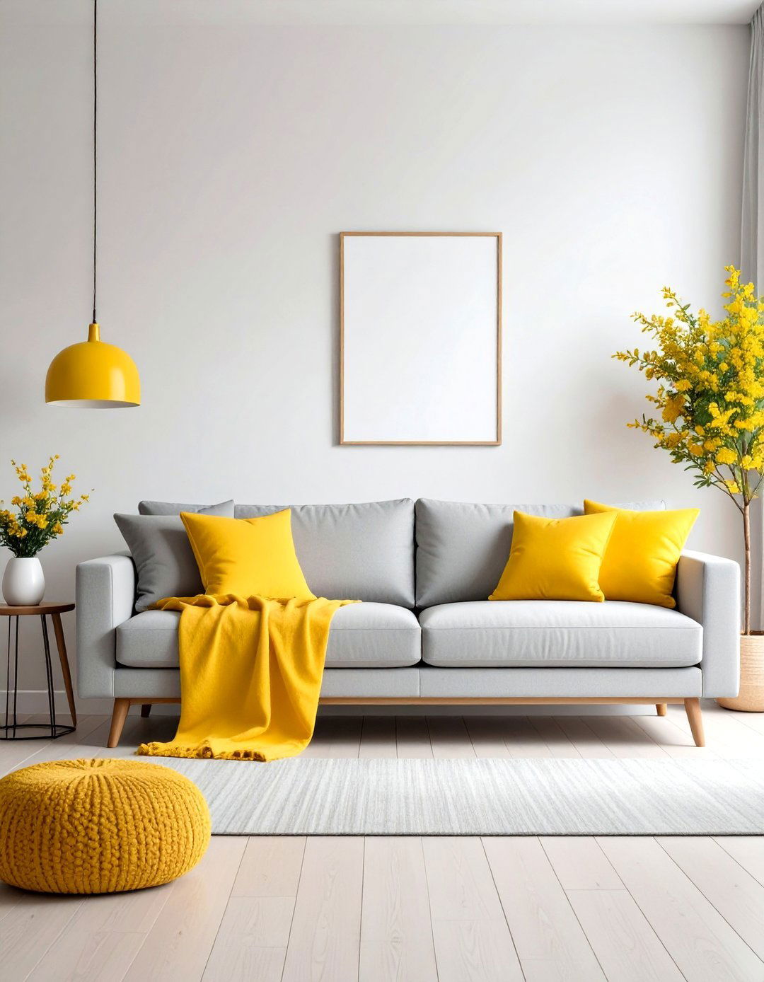 Sunny Yellow Accents Living Room - 30 light grey couch living room ideas