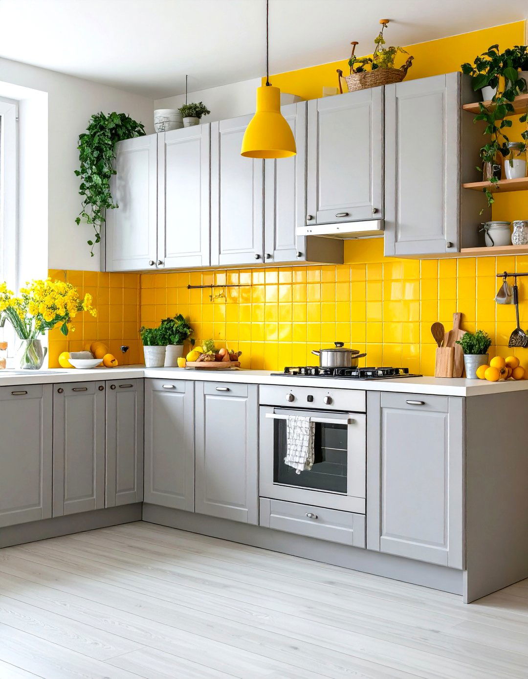 Sunny Yellow and Gray Kitchens - 30 kitchen color trends 2025