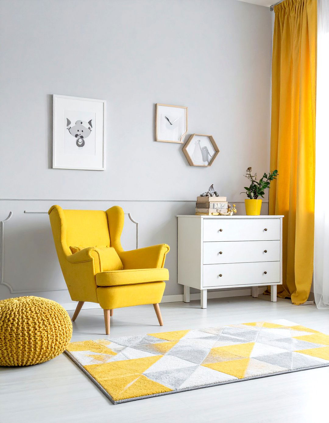 Sunny Yellow and Gray Room - 30 girls room paint ideas