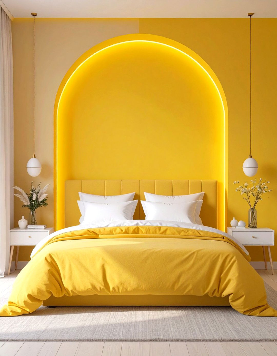 Sunshine Yellow Headboard Nook - 30 yellow bedroom ideas