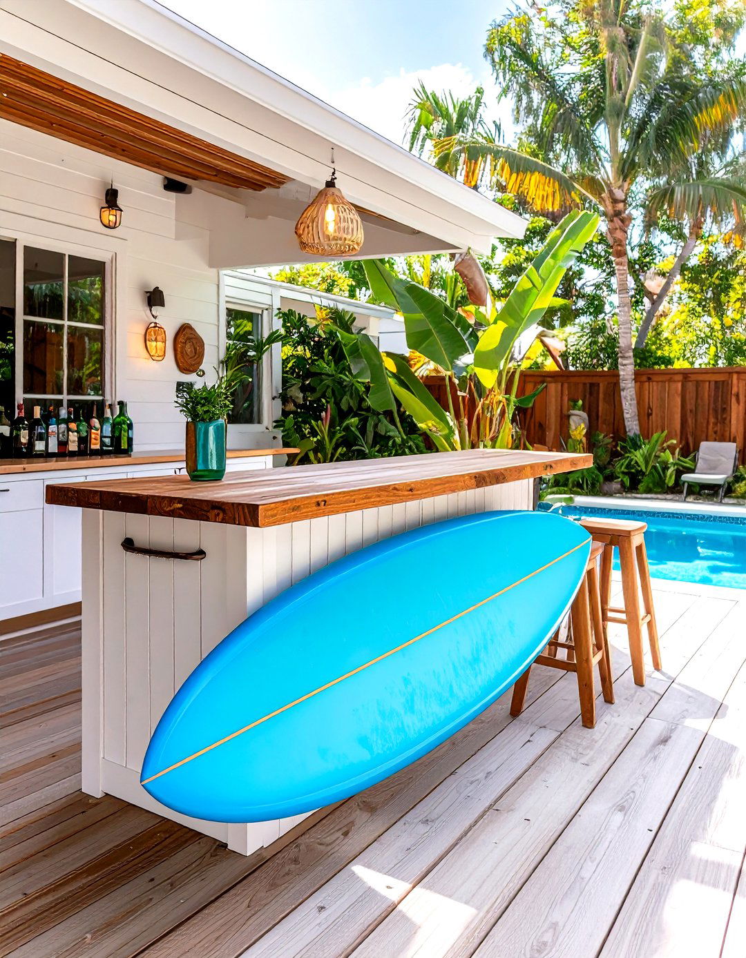 Surfer Style Reclaimed Surfboard Bar - 30 patio bar ideas
