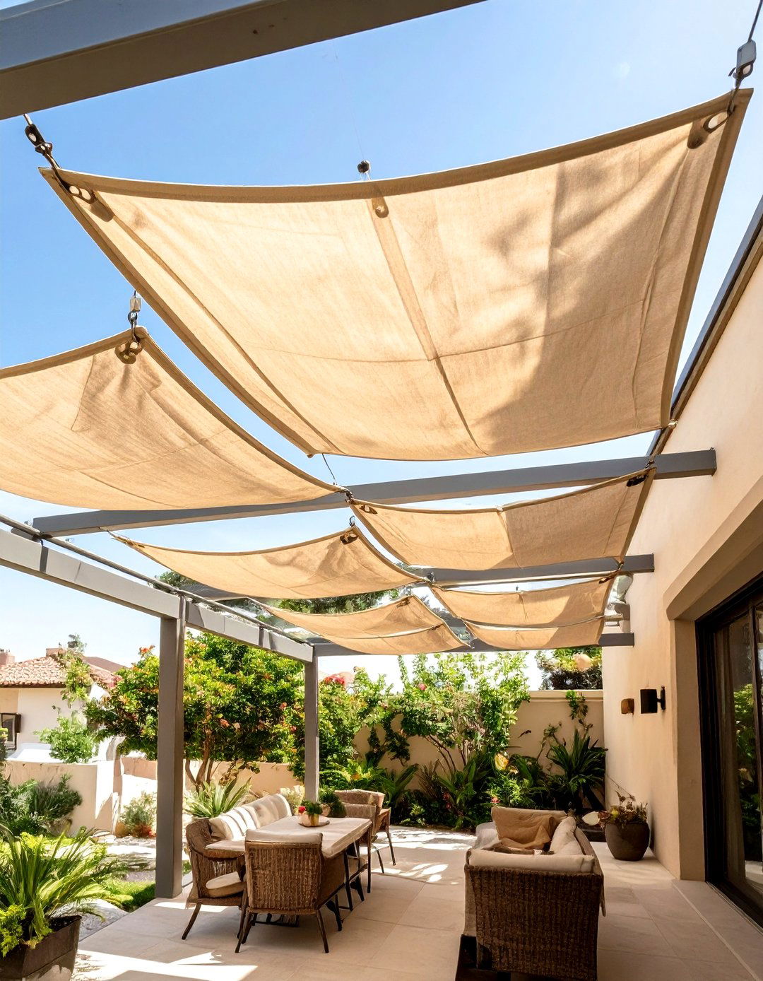 Suspended Canvas Panels - 30 cheap patio cover ideas
