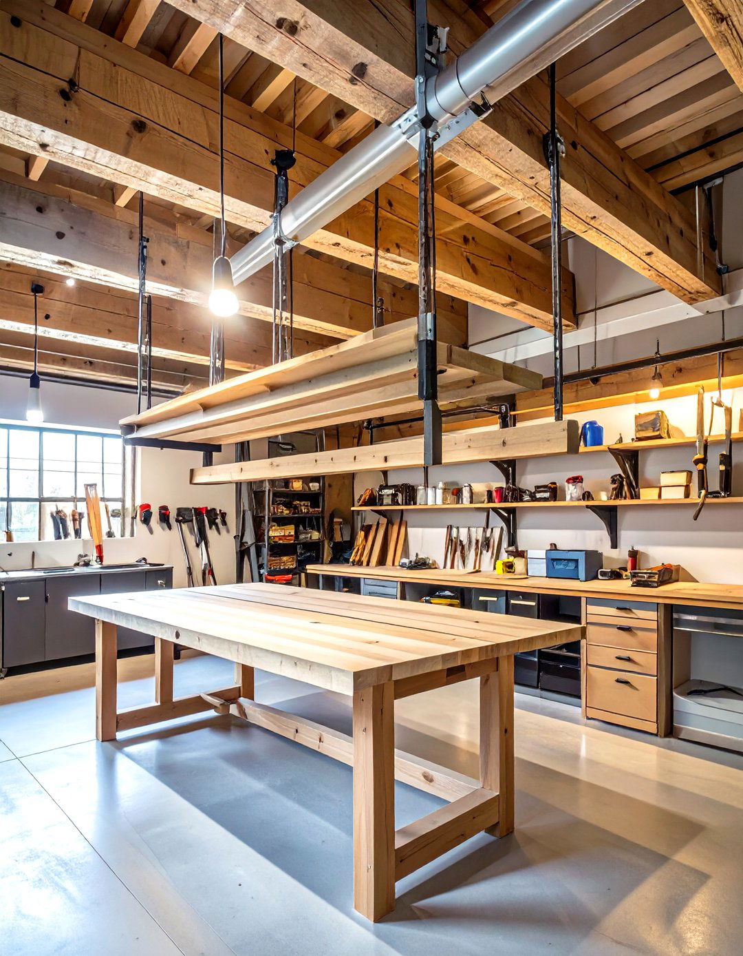 Suspended Ceiling Mounted Shelves - 30 basement shelving ideas