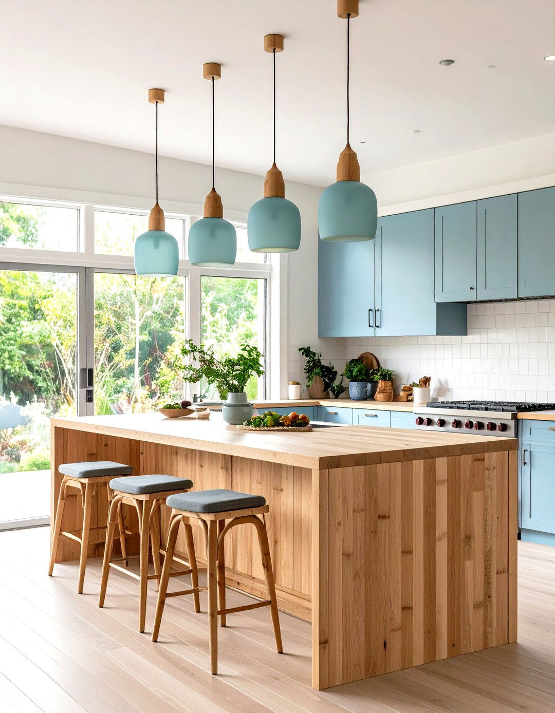 Sustainable Kitchen with Recycled Glass Pendants - 30 kitchen island pendant lighting ideas