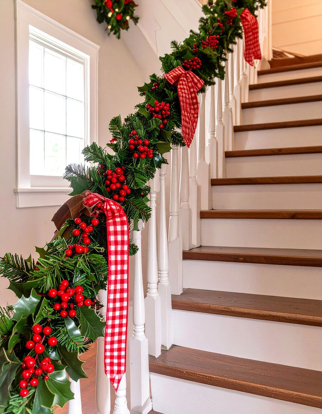 Sweet Gingham and Berry Garland - 30 garland on stairs ideas