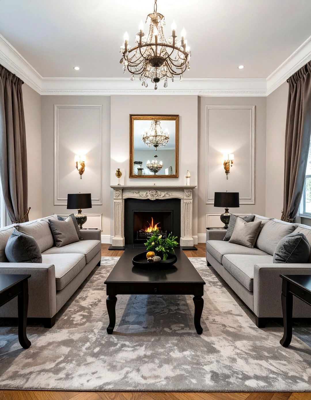 Symmetrical Black and Grey Living Room - 30 black and grey living room ideas