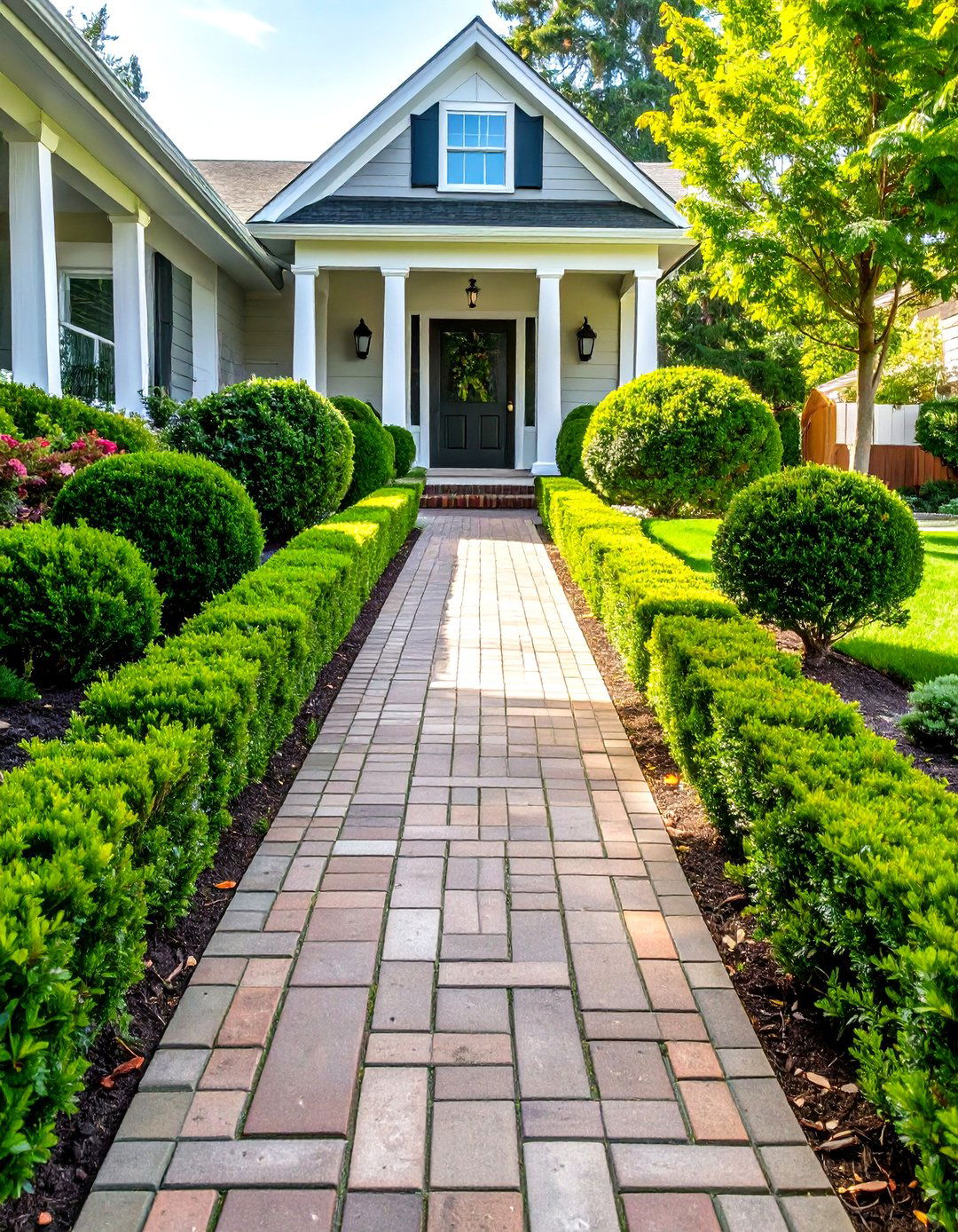 Symmetrical Boxwood Hedges - 30 small front yard landscaping ideas