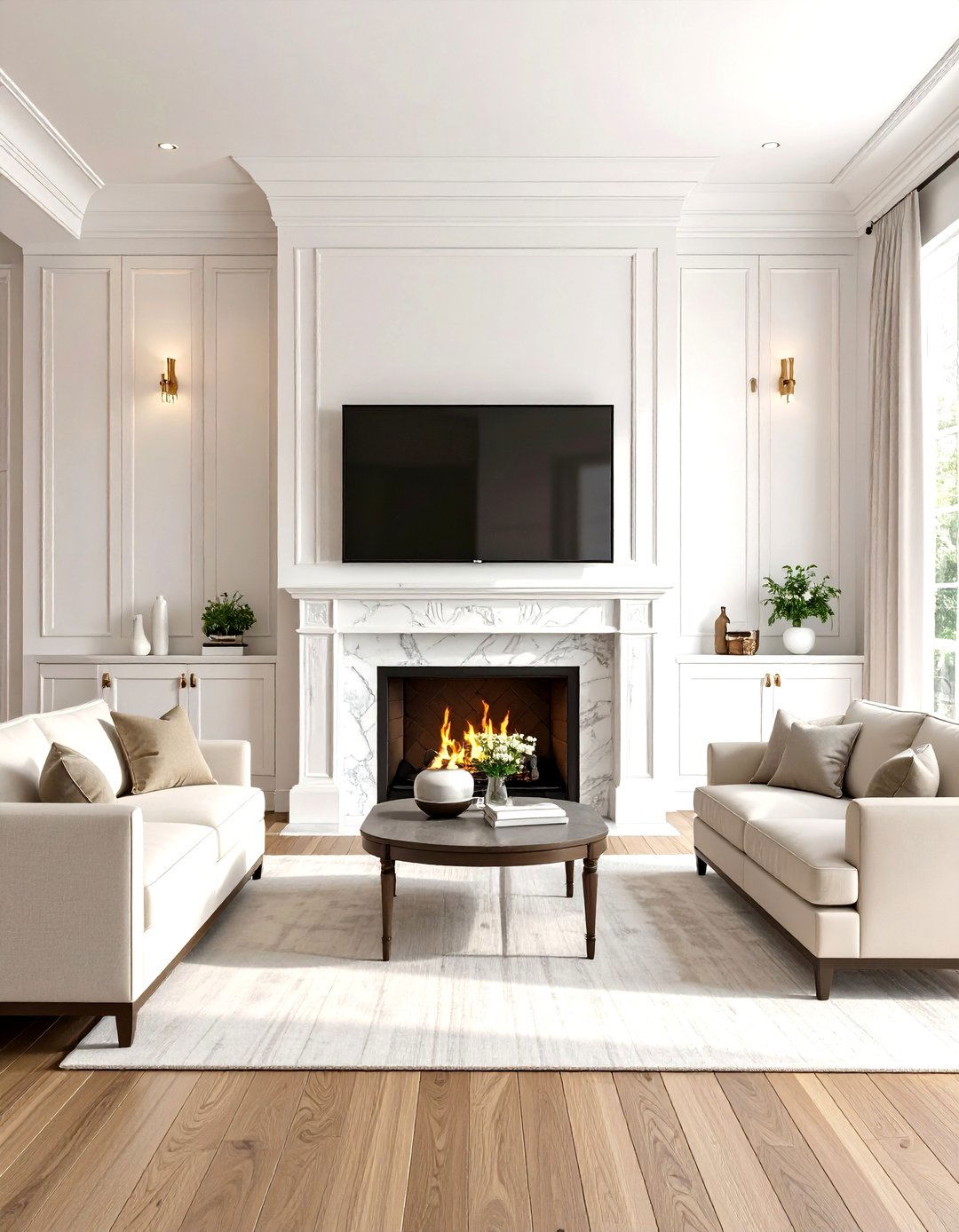 Symmetrical Custom Cabinetry with a Fireplace - 30 living room tv wall ideas