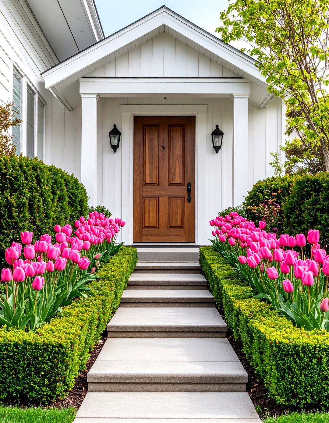 Symmetrical Entryway Flower Bed Garden - 30 flower bed garden ideas