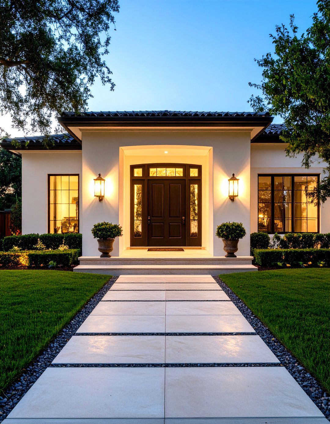 Symmetrical Entryway Illumination - 30 front yard lighting ideas