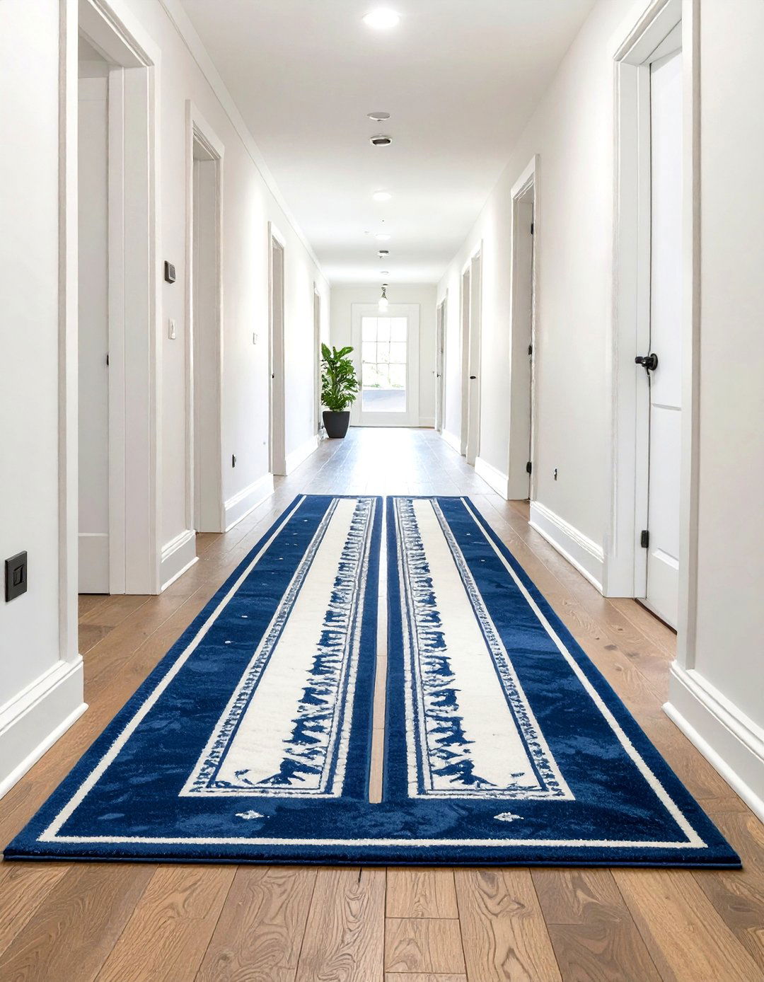 Symmetrical Hallway with Runner Rugs - 30 symmetrical balance in interior design ideas