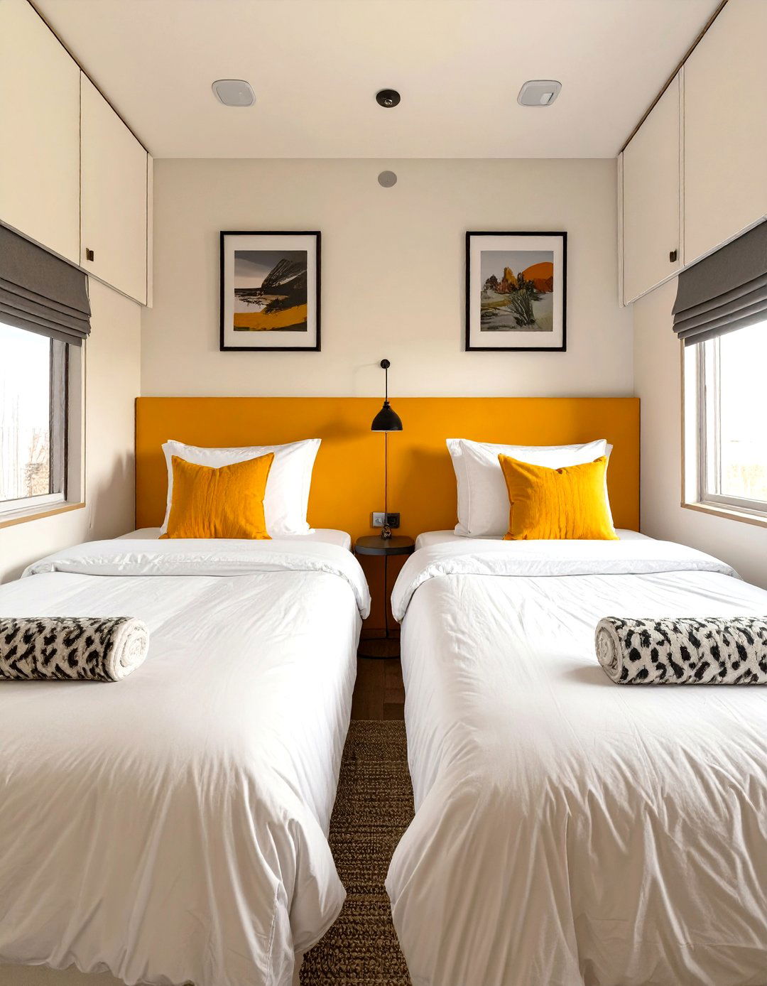 Symmetrical Layout with Matching Bedding - 30 twin bedroom ideas for small rooms