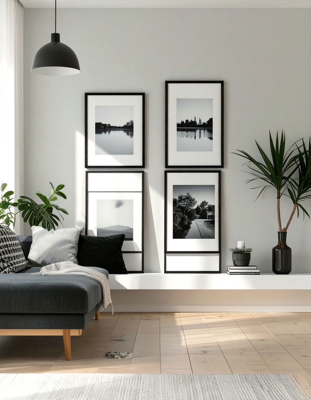 Symmetrical Picture Ledge Display - 30 wall decoration ideas for living room