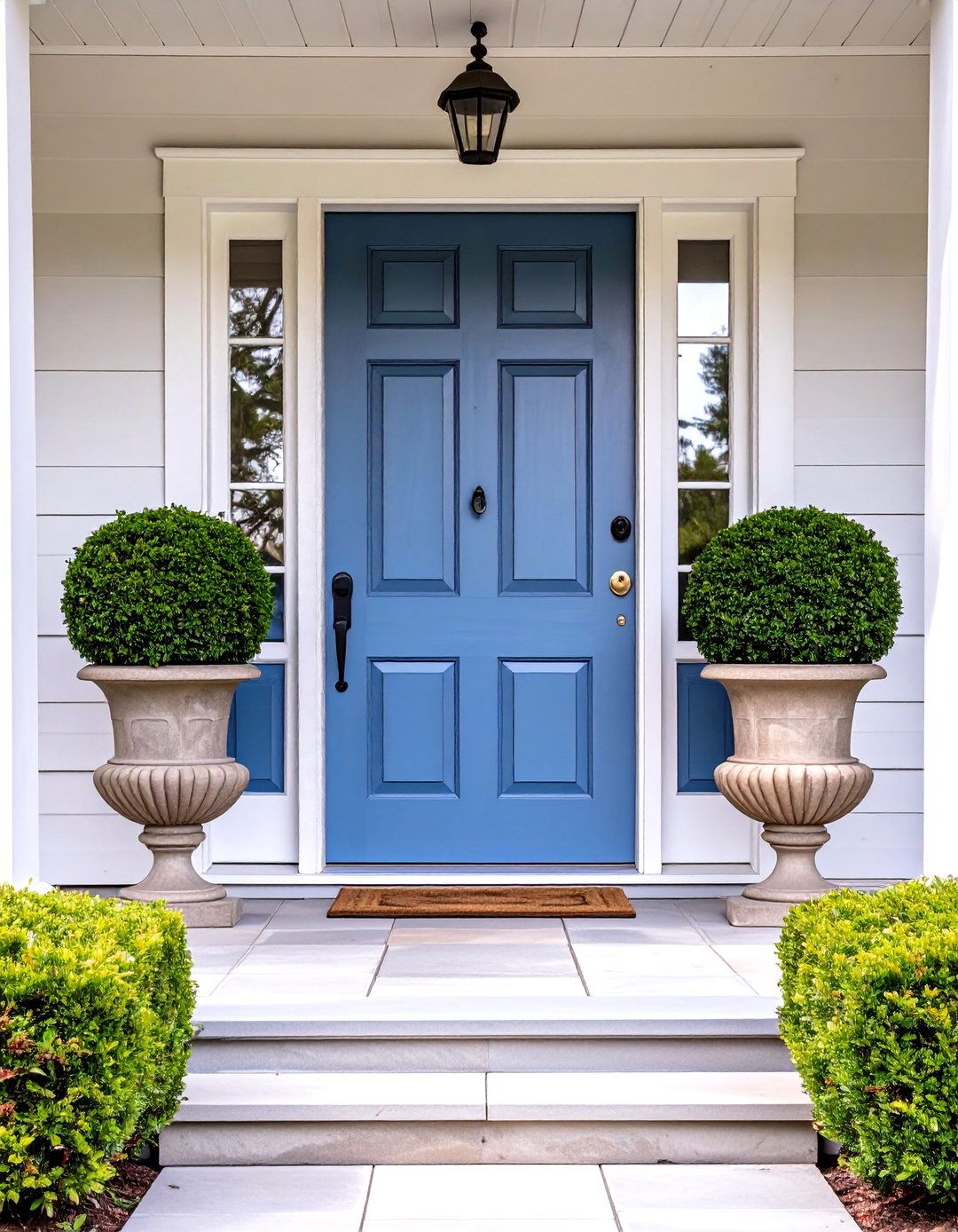 Symmetrical Plantings Around the Doorway - 30 simple front yard landscaping ideas