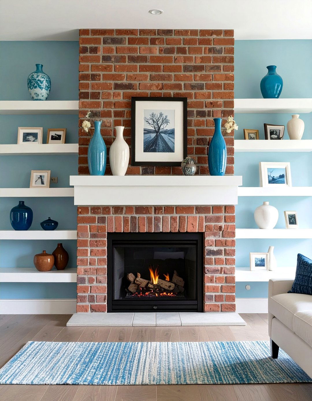 Symmetrical Shelves Flanking a Fireplace - 30 floating shelves ideas living room
