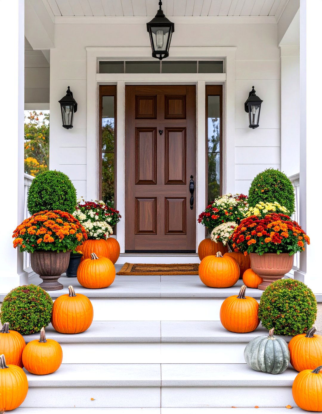 Symmetrical and Formal Fall Porch - 30 fall porch decorating ideas