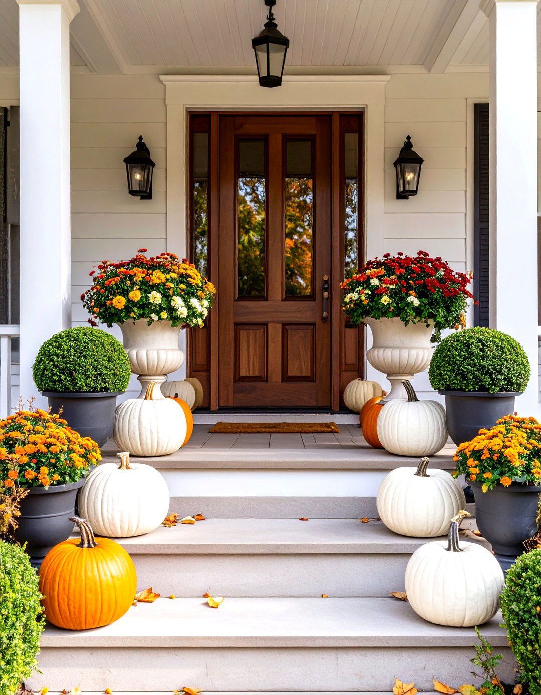 Symmetrical and Formal Porch - 30 fall porch ideas