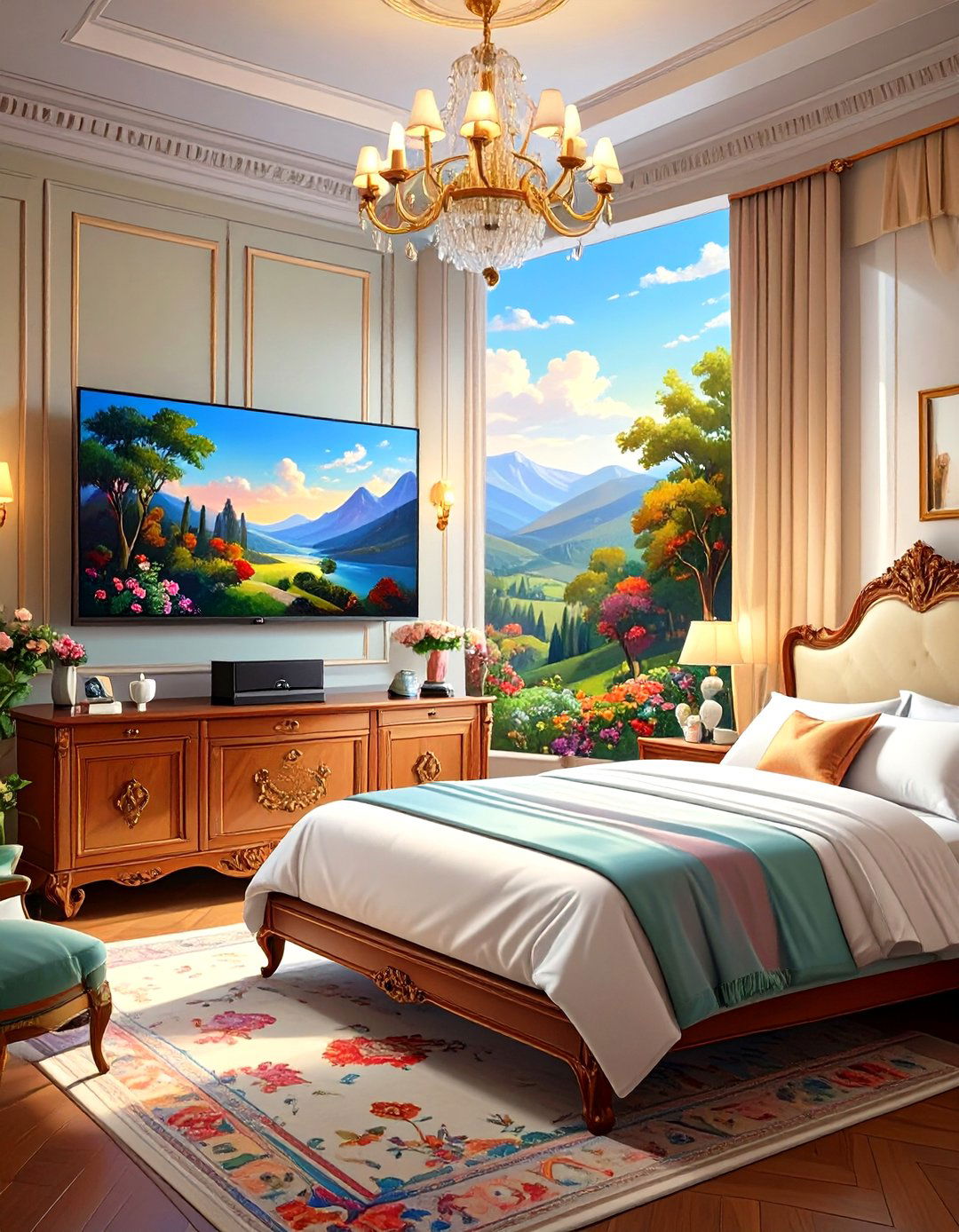 TV Behind a Painting on a Motorized Lift - 30 tv in bedroom ideas