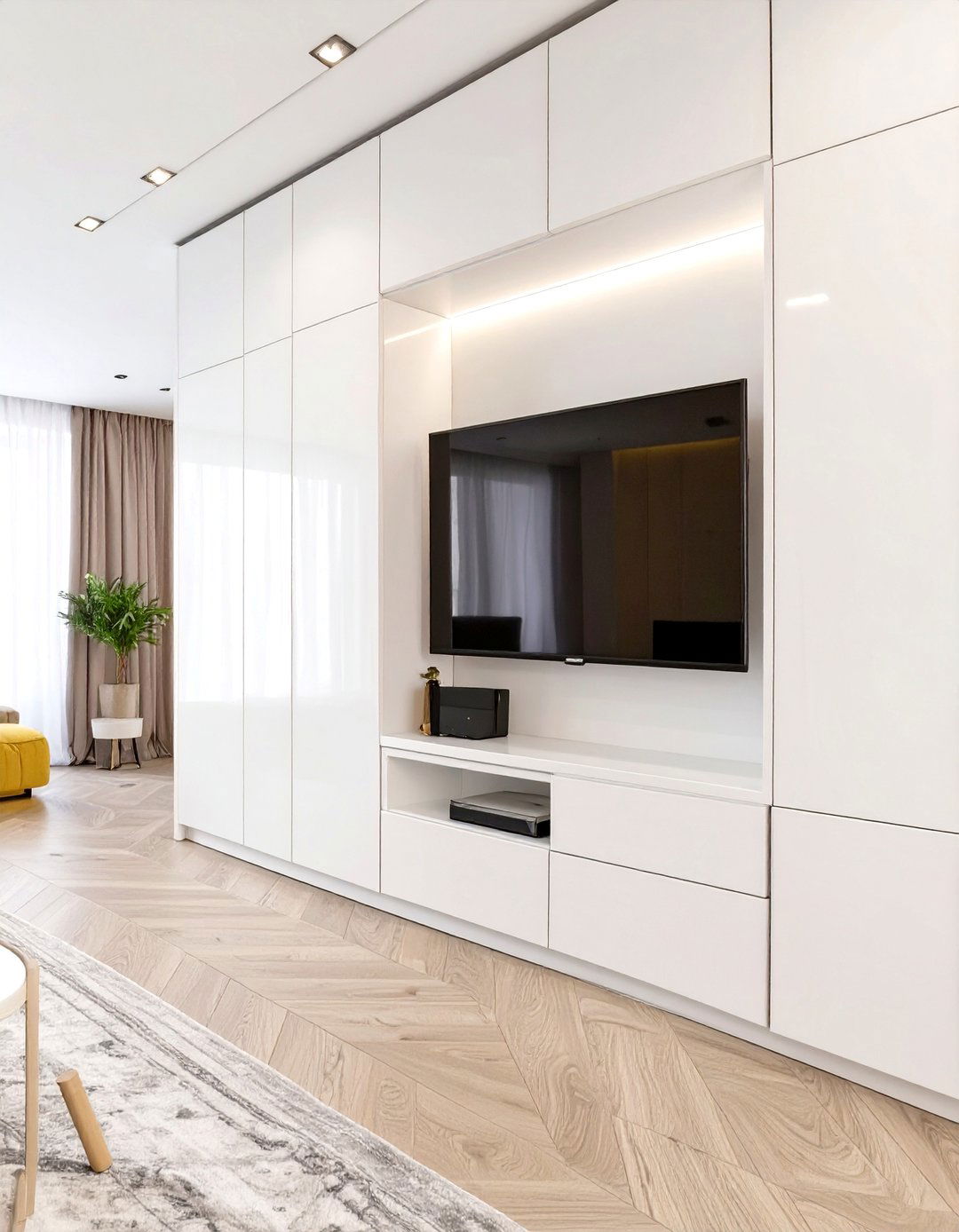 TV Concealed Within Custom Cabinetry - 30 simple small living room ideas with tv