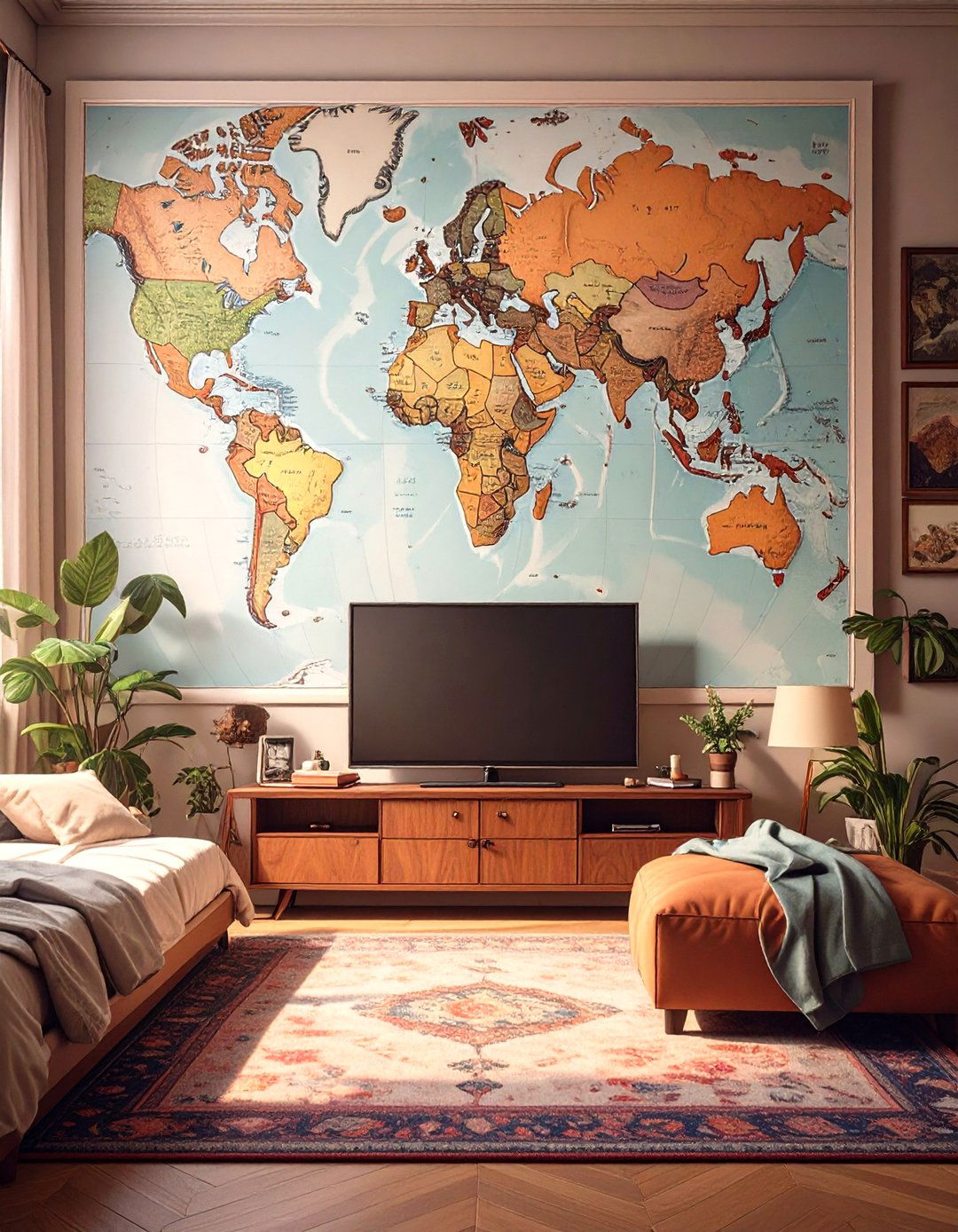 TV Hidden by a Pull Down Map or Chart - 30 tv in bedroom ideas