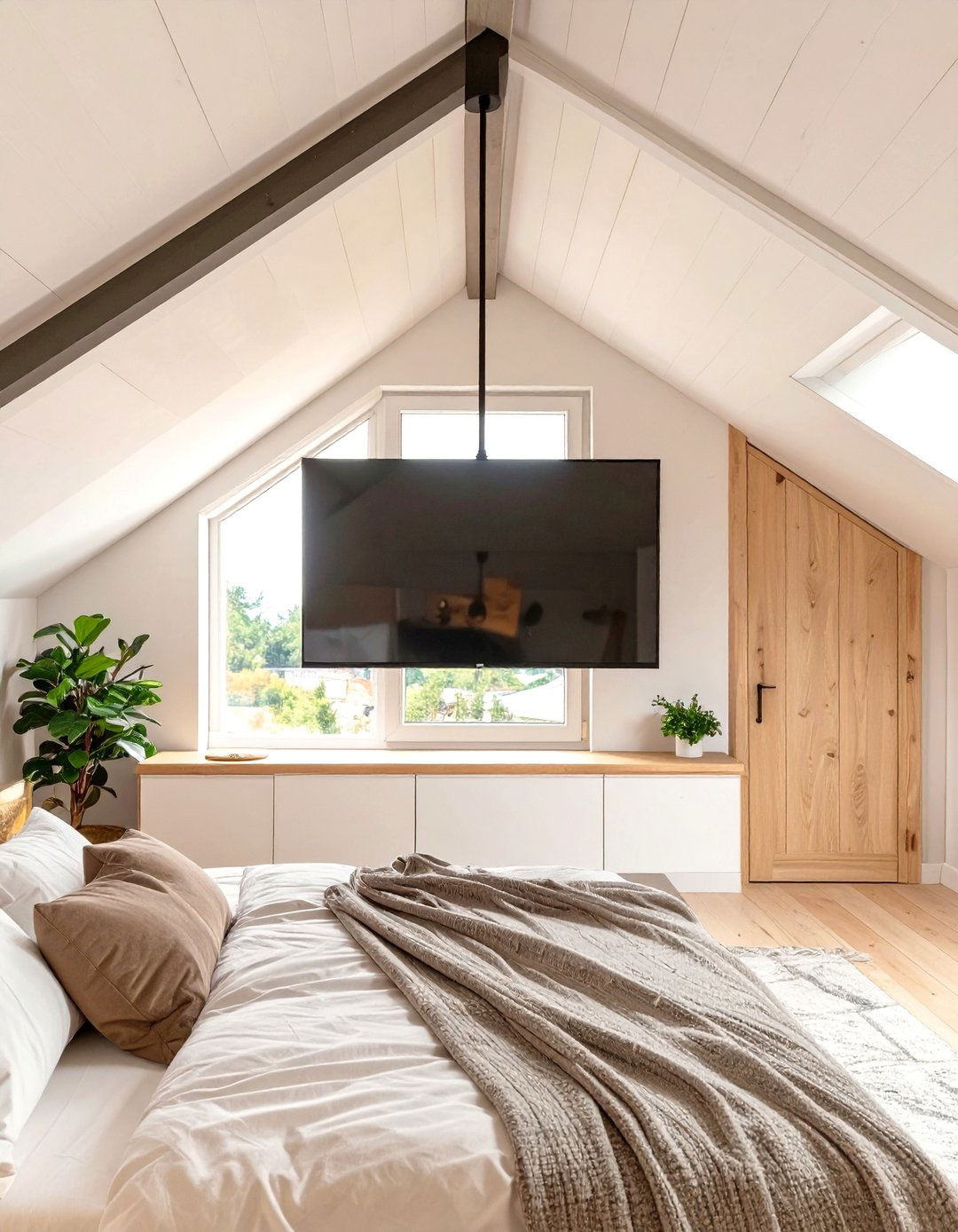 TV Hung From the Ceiling - 30 tv in bedroom ideas