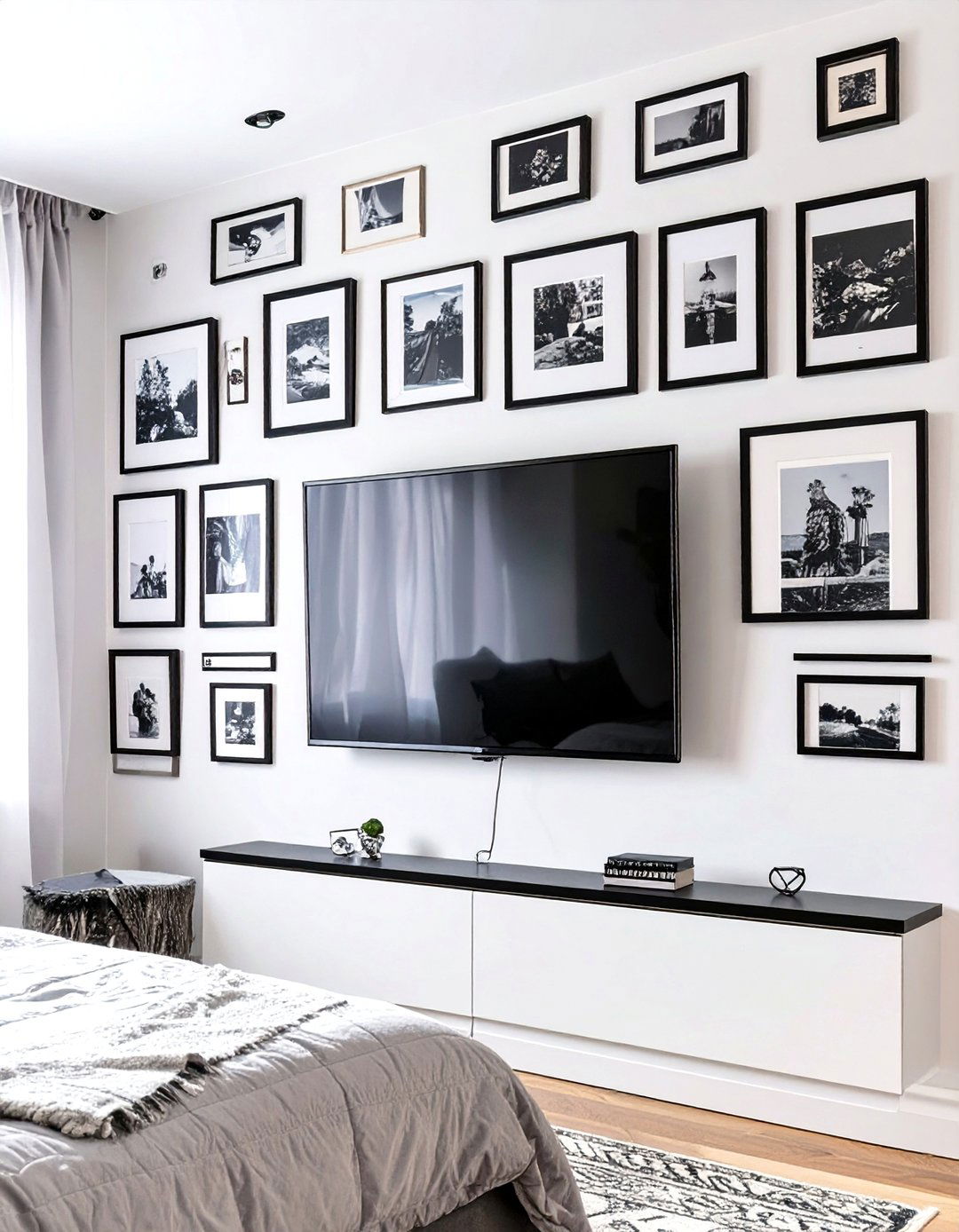 TV Integrated into a Gallery Wall - 30 tv in bedroom ideas