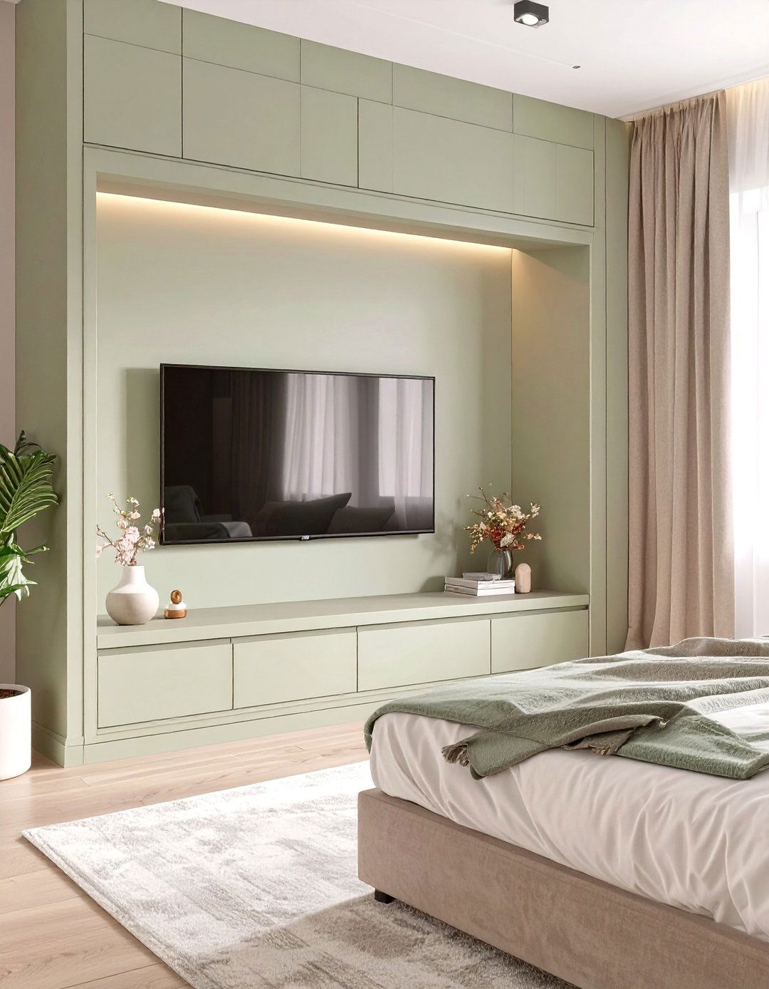 TV Mounted in a Wall Niche - 30 tv in bedroom ideas
