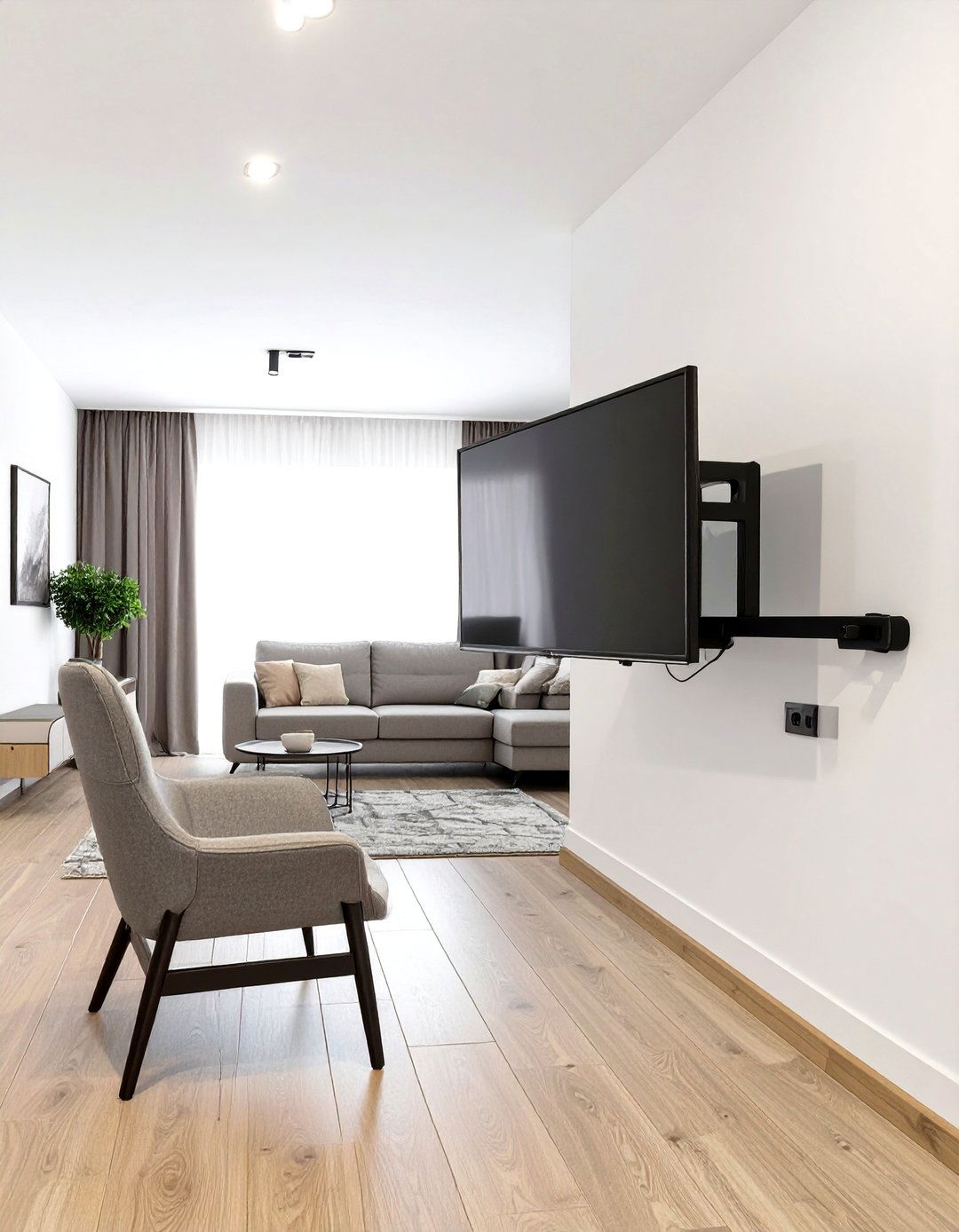 TV Positioned on a Swivel Mount - 30 simple small living room ideas with tv
