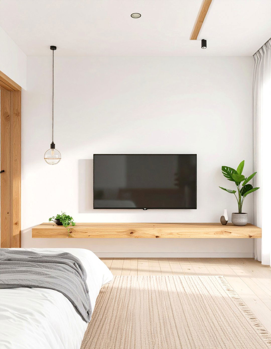 TV on a Floating Wall Shelf - 30 tv in bedroom ideas