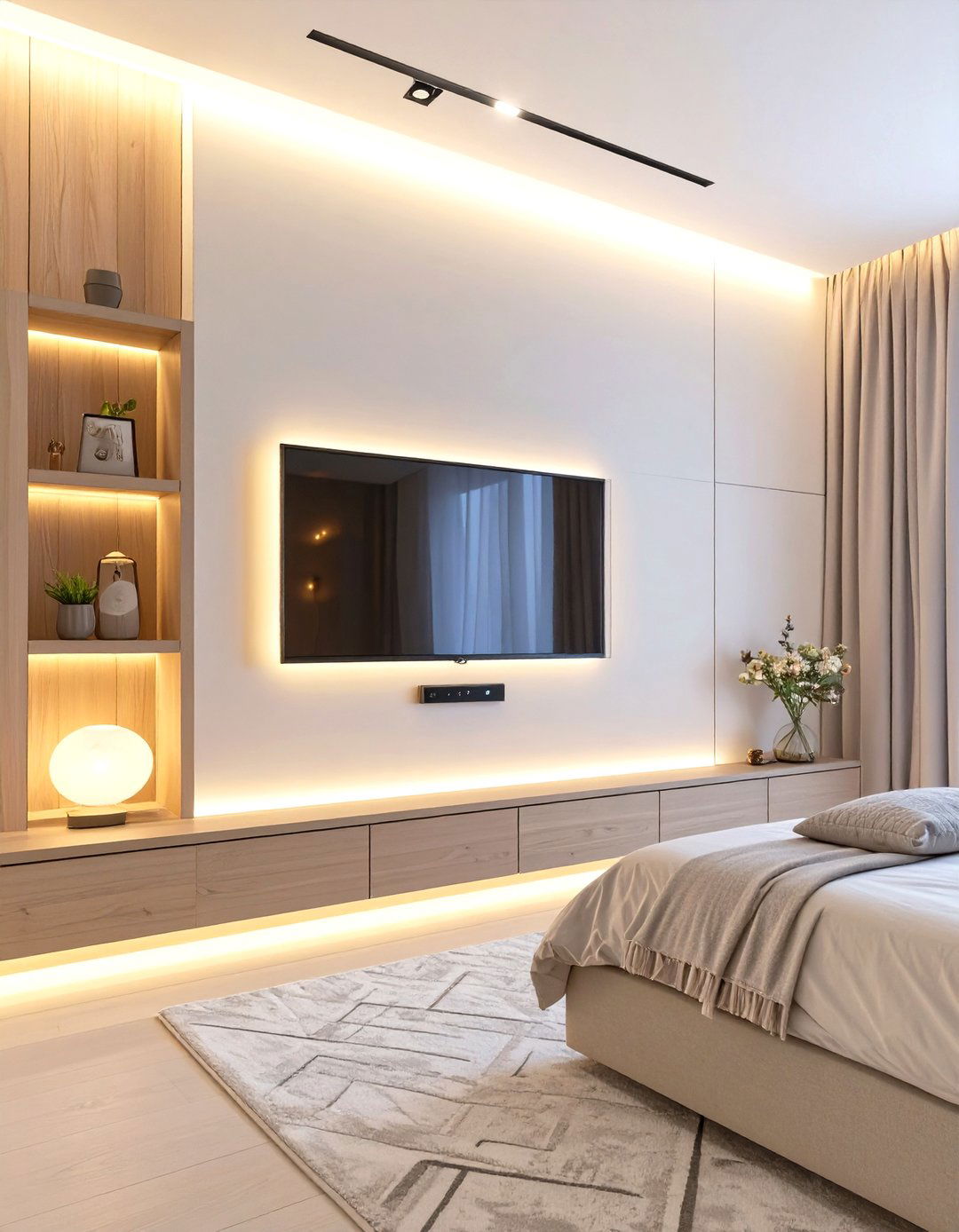 TV with Ambient Backlighting - 30 tv in bedroom ideas