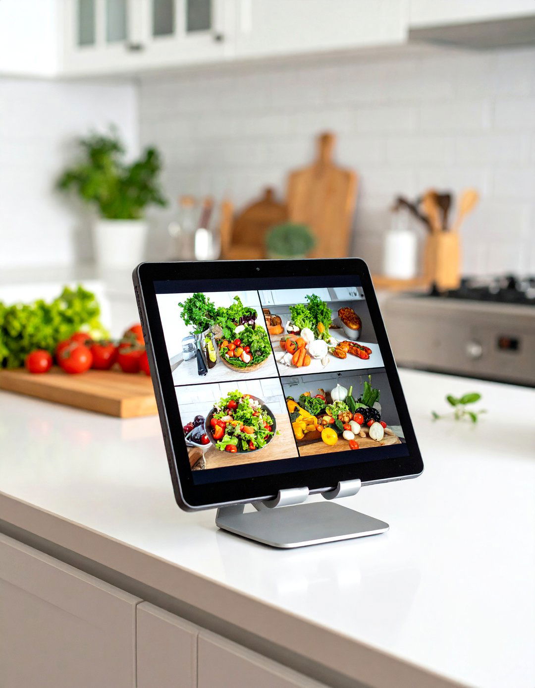 Tablet on a Stand as a Kitchen TV - 30 kitchen tv ideas