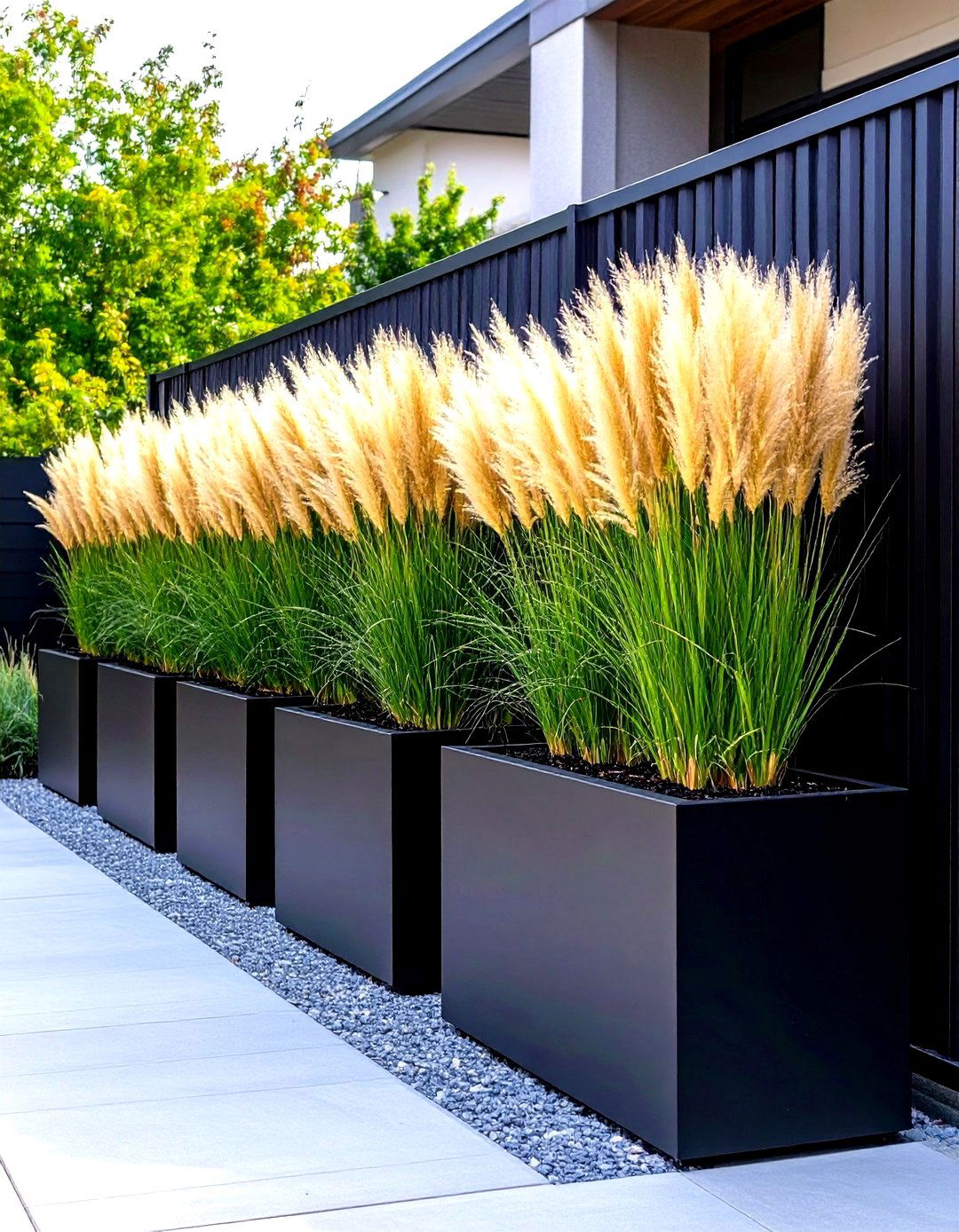 Tall Ornamental Grasses in Planters - 30 patio privacy wall ideas