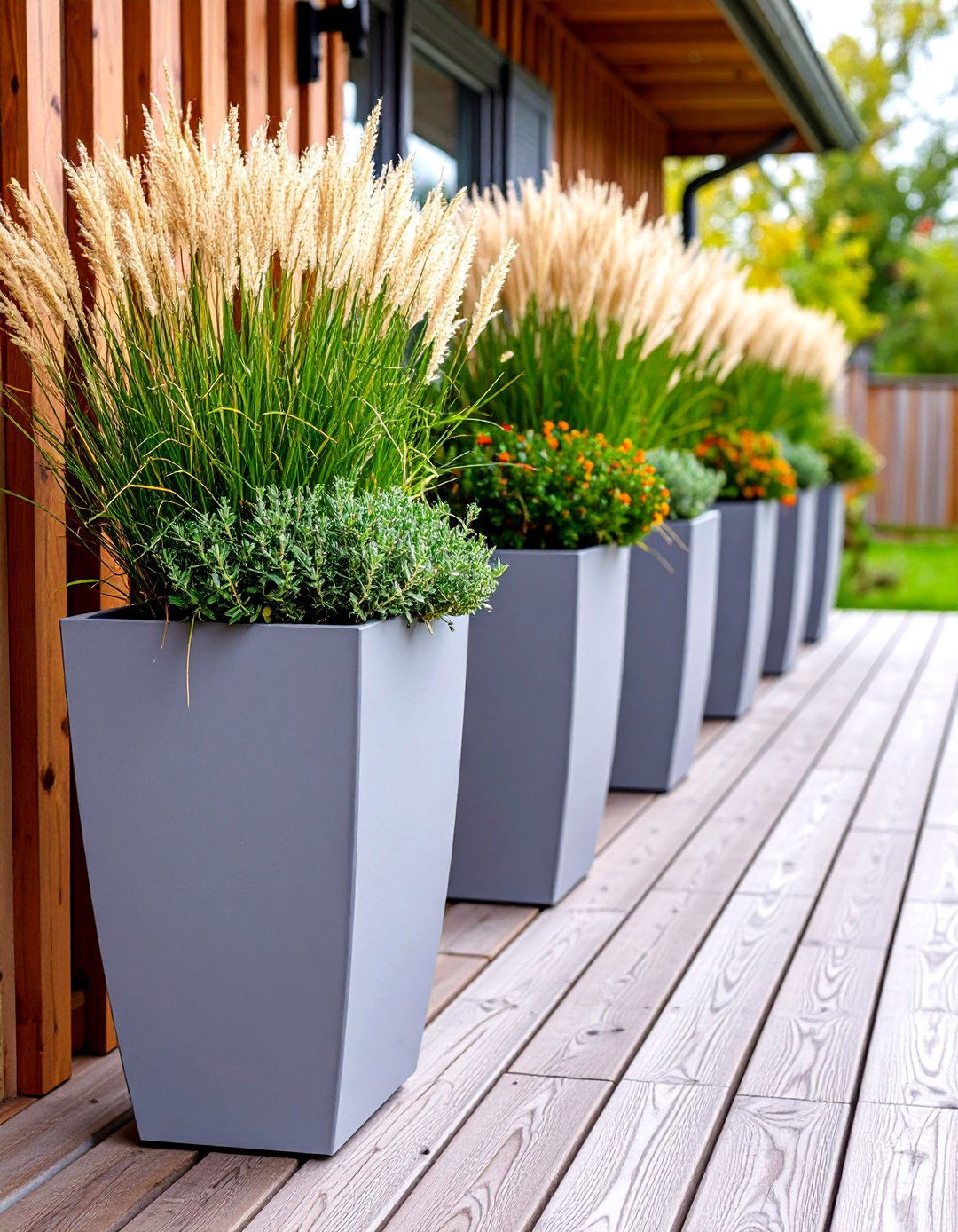 Tall Planters with Ornamental Grasses - 30 porch privacy ideas