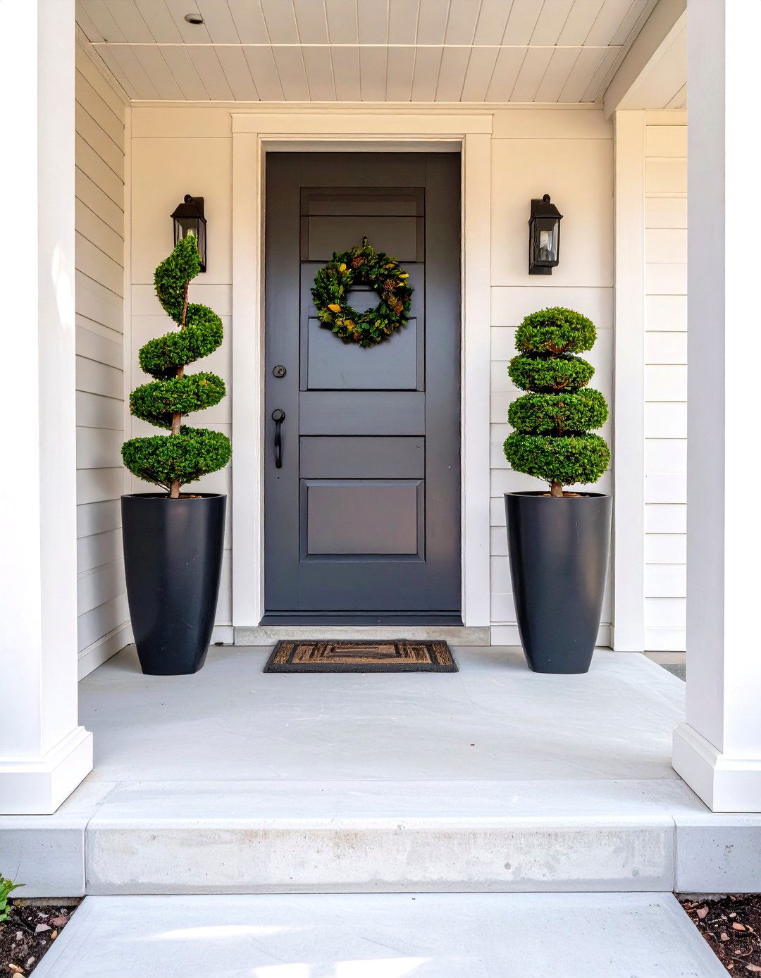 Tall Slender Planters - 30 very small front porch decorating ideas