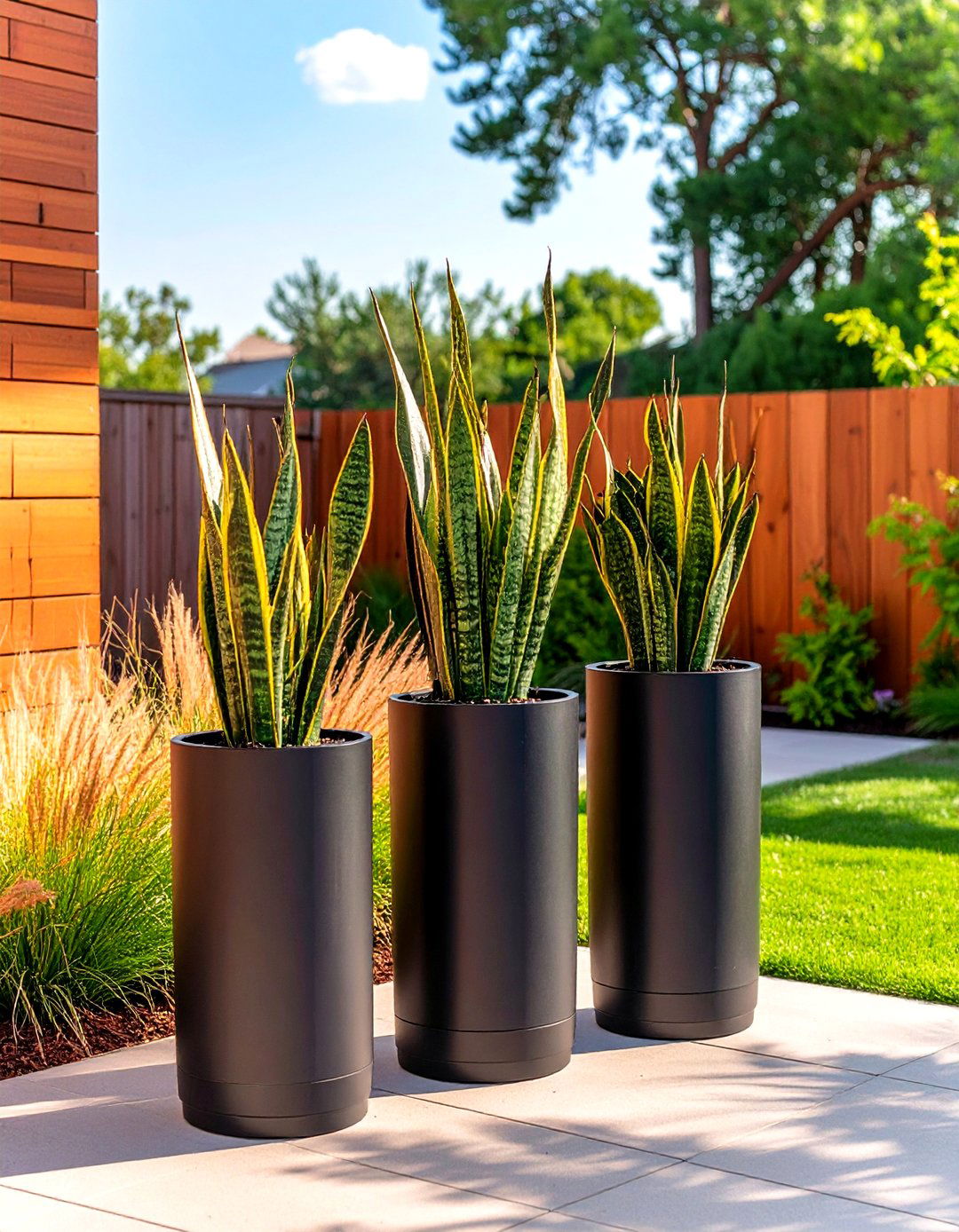 Tall Slender Planters for Height - 30 small backyard landscape ideas