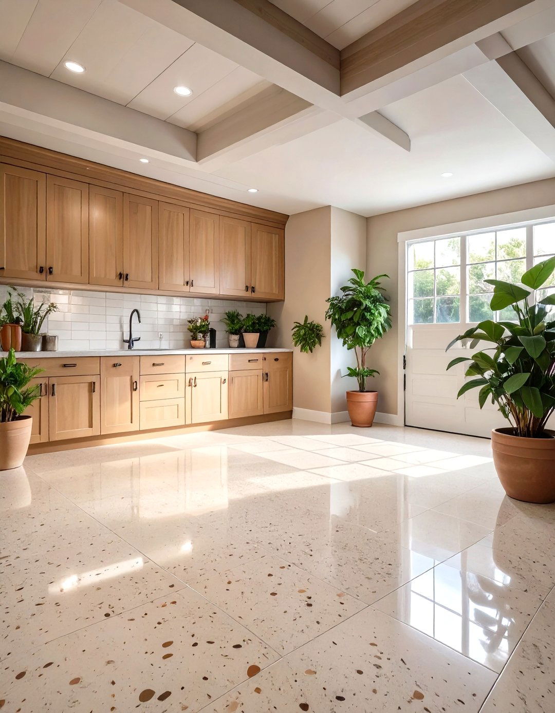 Tan and Beige Speckled Garage Floor - 30 garage floor paint ideas