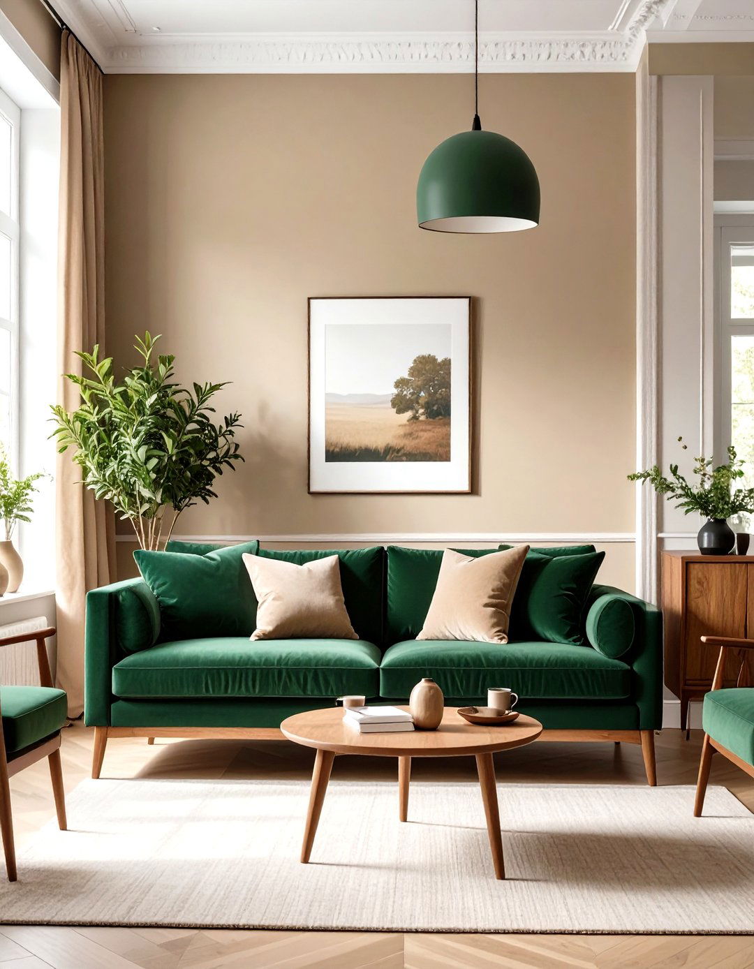Tan and Forest Green Living Room - 30 neutral living room color ideas
