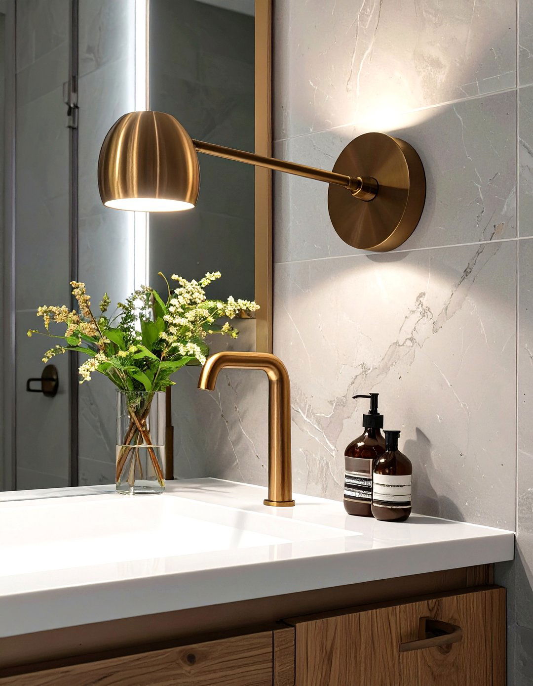 Task Oriented Swing Arm Sconce - 30 bathroom lighting ideas